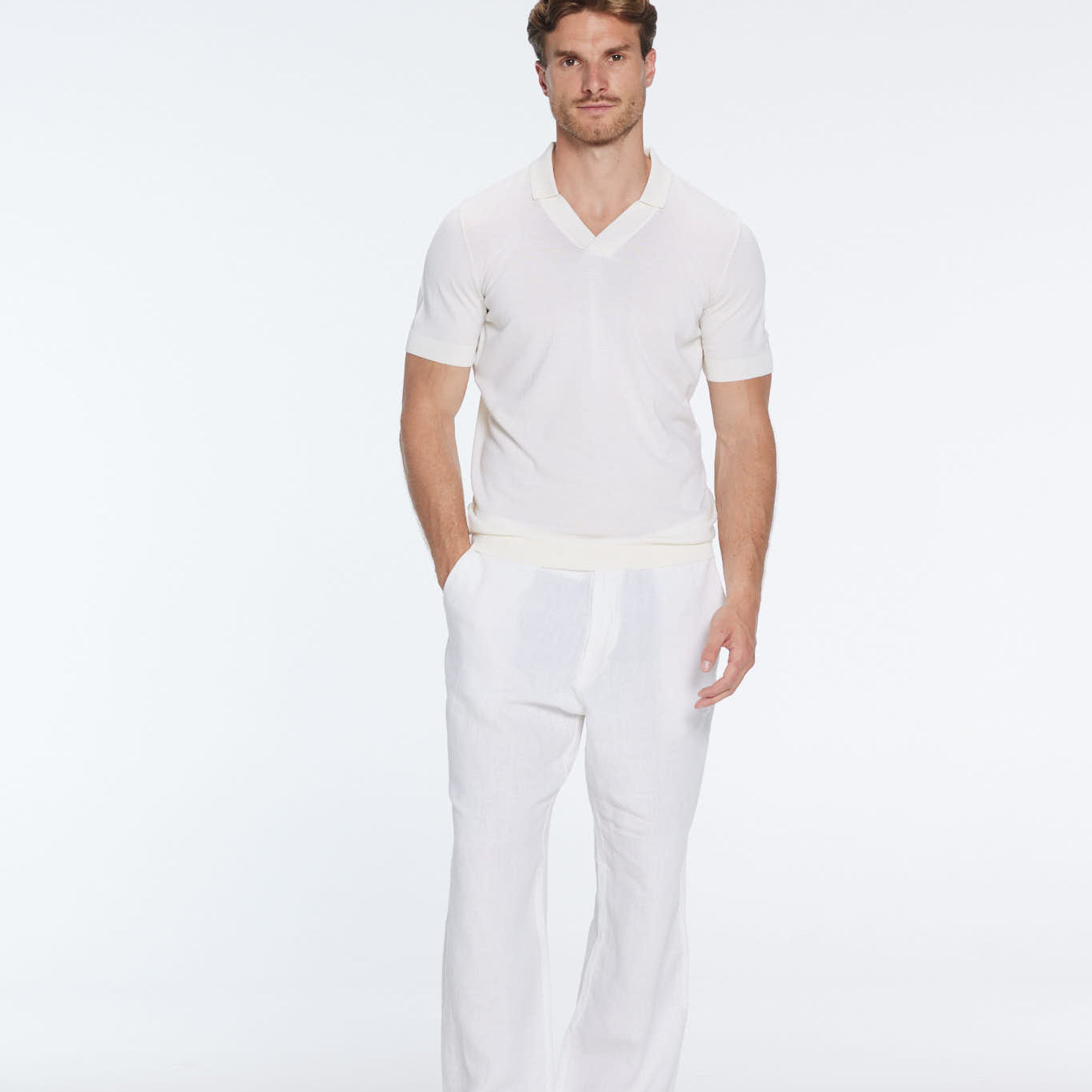 Mark White Cotton V-Neck Polo T-Shirt | Moeva | T-Shirt | Each week unveils new pieces—luxury swimwear, fluid resort silhouettes, and elevated summer-to-evening essentials designed to carry you from coastal escapes to city nights.