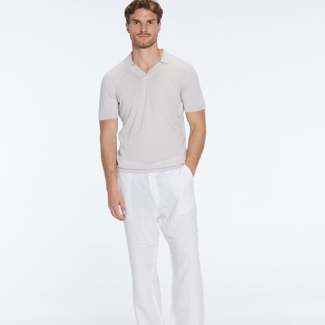 Mark Grey Cotton V-Neck Polo T-Shirt | Moeva | T-Shirt | Each week unveils new pieces—luxury swimwear, fluid resort silhouettes, and elevated summer-to-evening essentials designed to carry you from coastal escapes to city nights.