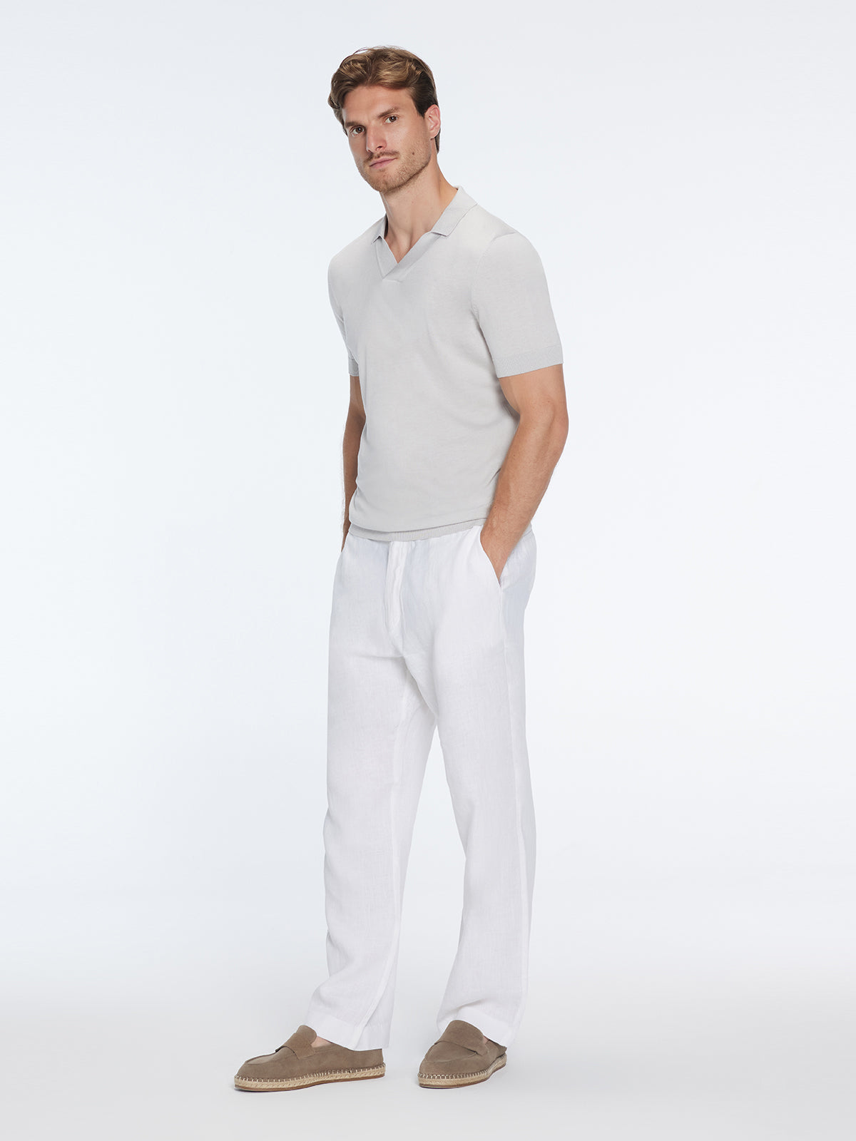 Mark Grey Cotton V-Neck Polo T-Shirt | Moeva | T-Shirt | Each week unveils new pieces—luxury swimwear, fluid resort silhouettes, and elevated summer-to-evening essentials designed to carry you from coastal escapes to city nights.