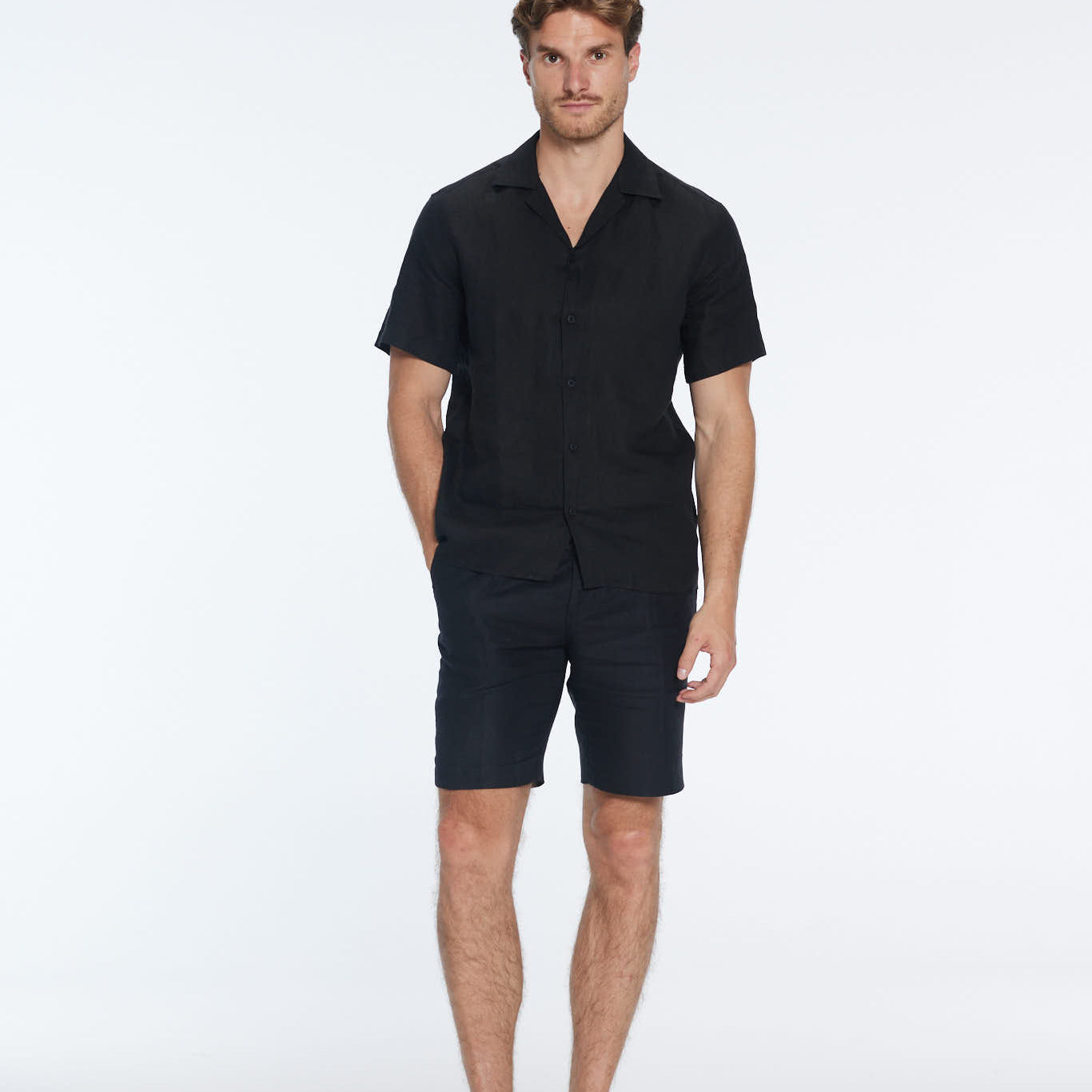 Romeo Black Linen Shirt with Camp Collar | Moeva | Shirt | Each week unveils new pieces—luxury swimwear, fluid resort silhouettes, and elevated summer-to-evening essentials designed to carry you from coastal escapes to city nights.