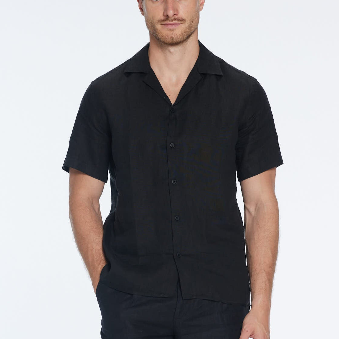 Romeo Black Linen Shirt with Camp Collar | Moeva | Shirt | Each week unveils new pieces—luxury swimwear, fluid resort silhouettes, and elevated summer-to-evening essentials designed to carry you from coastal escapes to city nights.