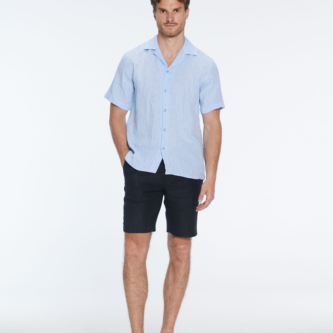 Romeo Baby Blue Linen Shirt with Camp Collar | Moeva | Shirt | Each week unveils new pieces—luxury swimwear, fluid resort silhouettes, and elevated summer-to-evening essentials designed to carry you from coastal escapes to city nights.