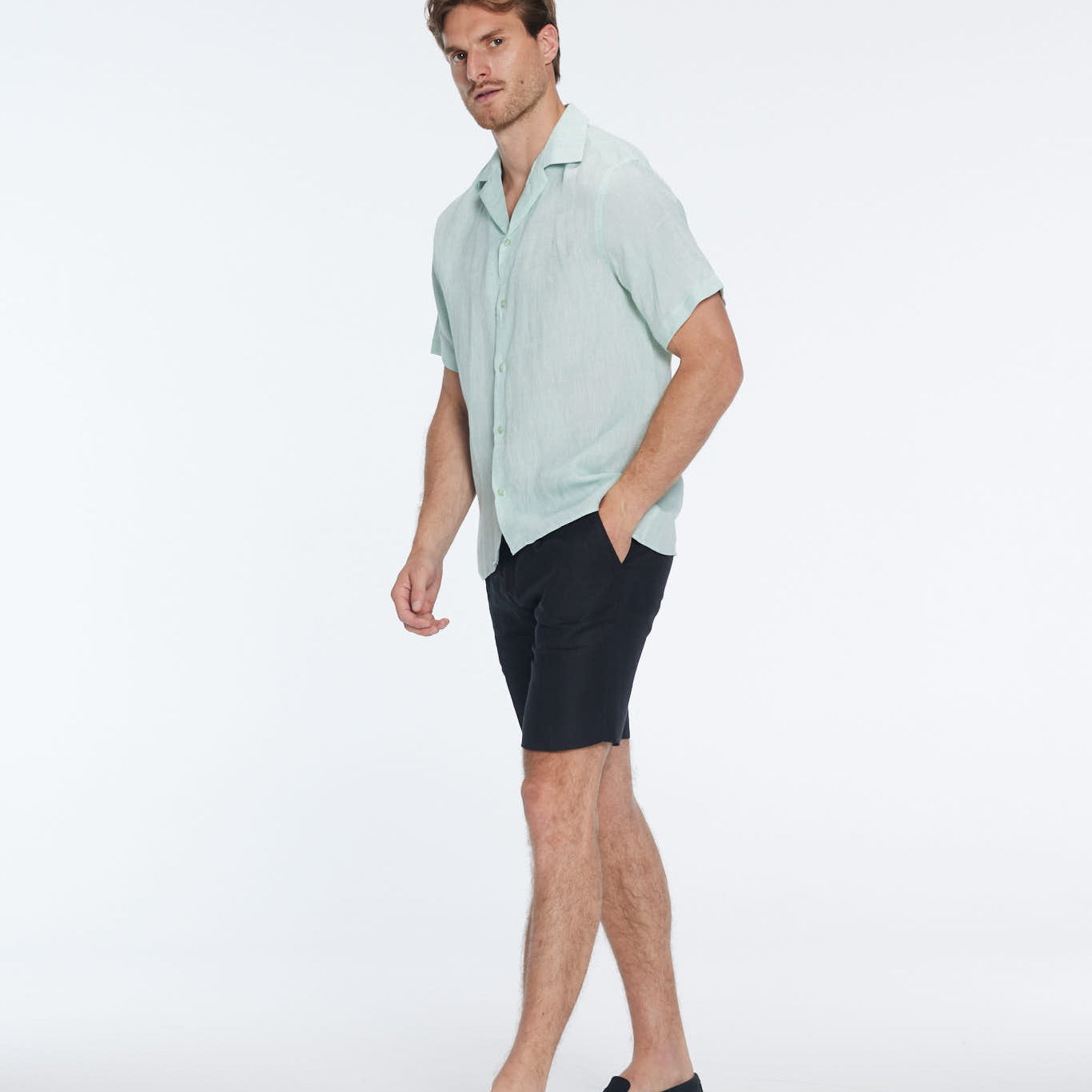Romeo Green Linen Shirt with Camp Collar | Moeva | Shirt | Each week unveils new pieces—luxury swimwear, fluid resort silhouettes, and elevated summer-to-evening essentials designed to carry you from coastal escapes to city nights.