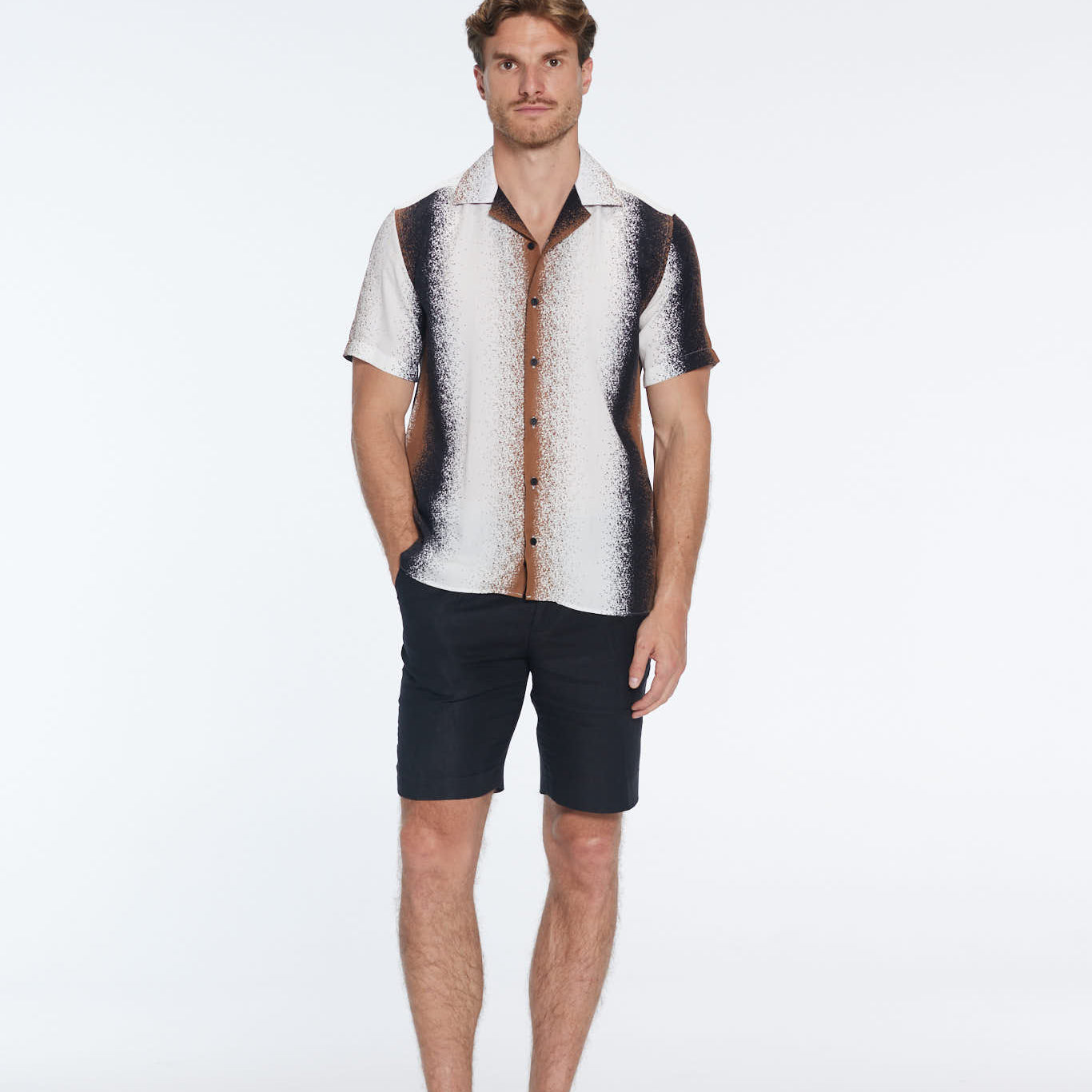 Caspian Black Degraded Tencel Camp-Collar Shirt | Moeva | Shirt | Each week unveils new pieces—luxury swimwear, fluid resort silhouettes, and elevated summer-to-evening essentials designed to carry you from coastal escapes to city nights.