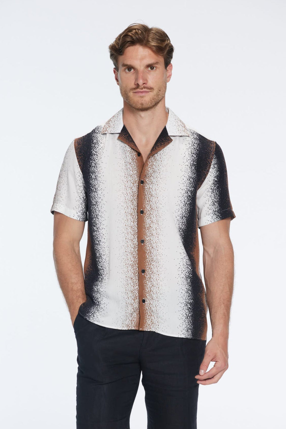 Caspian Black Degraded Tencel Camp-Collar Shirt | Moeva | Shirt | Each week unveils new pieces—luxury swimwear, fluid resort silhouettes, and elevated summer-to-evening essentials designed to carry you from coastal escapes to city nights.