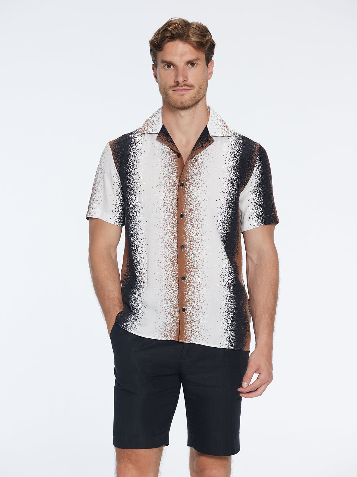 Caspian Black Degraded Tencel Camp-Collar Shirt | Moeva | Shirt | Each week unveils new pieces—luxury swimwear, fluid resort silhouettes, and elevated summer-to-evening essentials designed to carry you from coastal escapes to city nights.