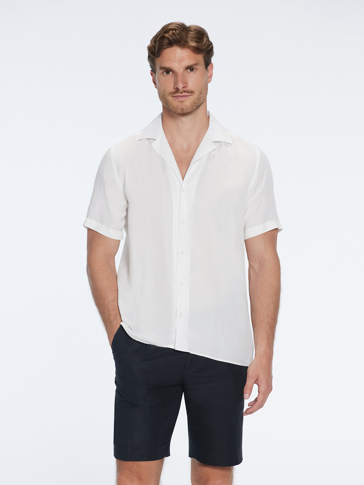 Caspian White Tencel Camp-Collar Shirt | Moeva | Shirt | Each week unveils new pieces—luxury swimwear, fluid resort silhouettes, and elevated summer-to-evening essentials designed to carry you from coastal escapes to city nights.