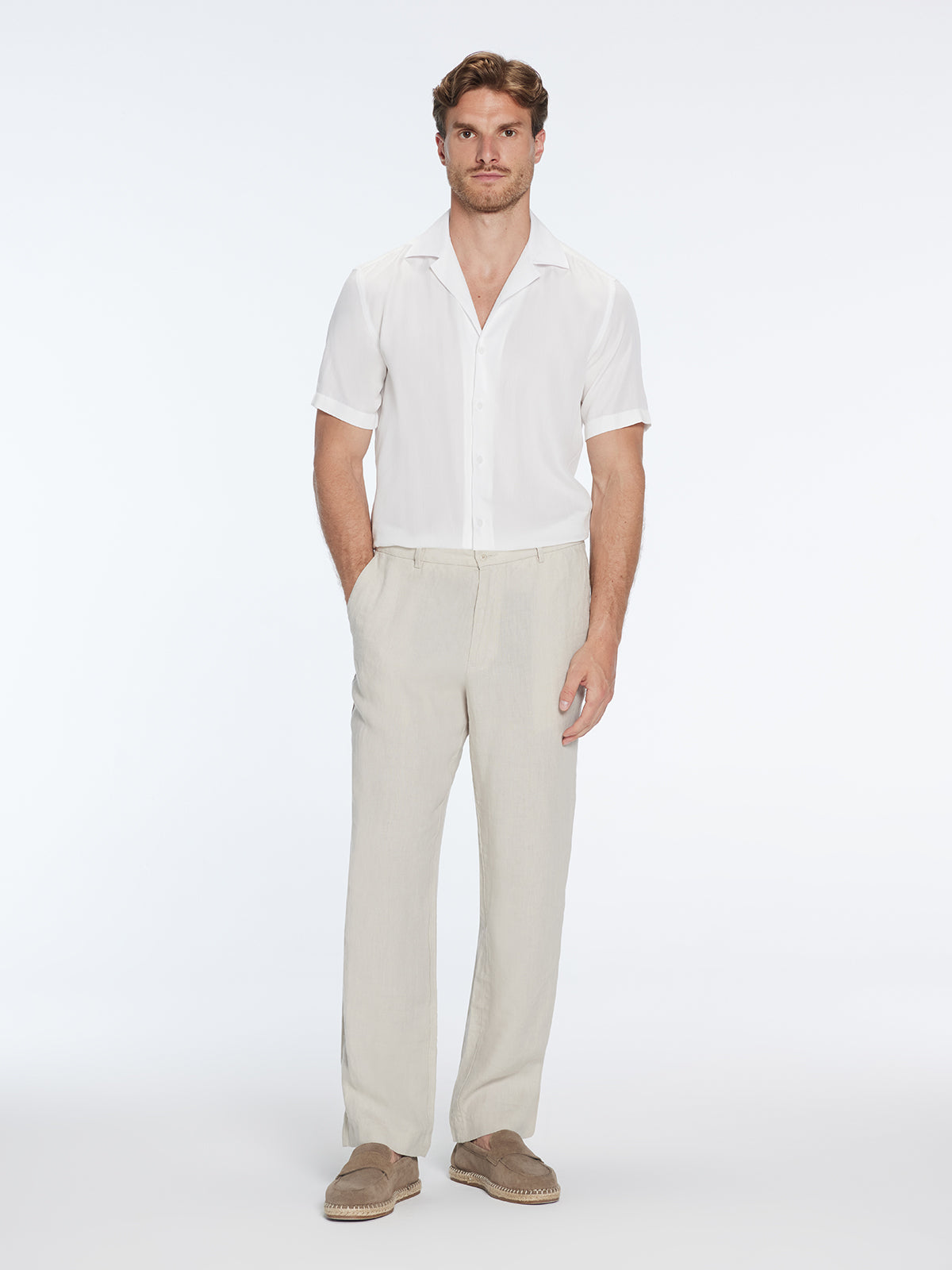 Adrian Beige Linen Straight-Leg Pants | Moeva | Pants | Each week unveils new pieces—luxury swimwear, fluid resort silhouettes, and elevated summer-to-evening essentials designed to carry you from coastal escapes to city nights.
