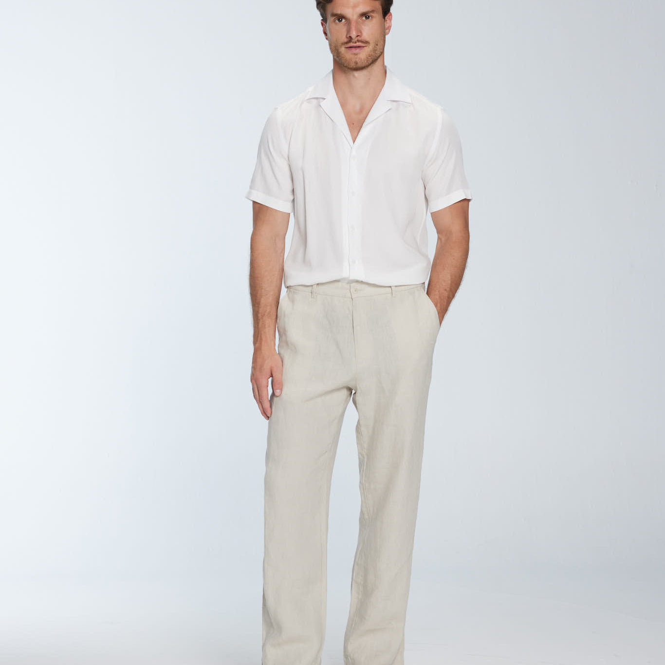 Adrian Beige Linen Straight-Leg Pants | Moeva | Pants | Each week unveils new pieces—luxury swimwear, fluid resort silhouettes, and elevated summer-to-evening essentials designed to carry you from coastal escapes to city nights.