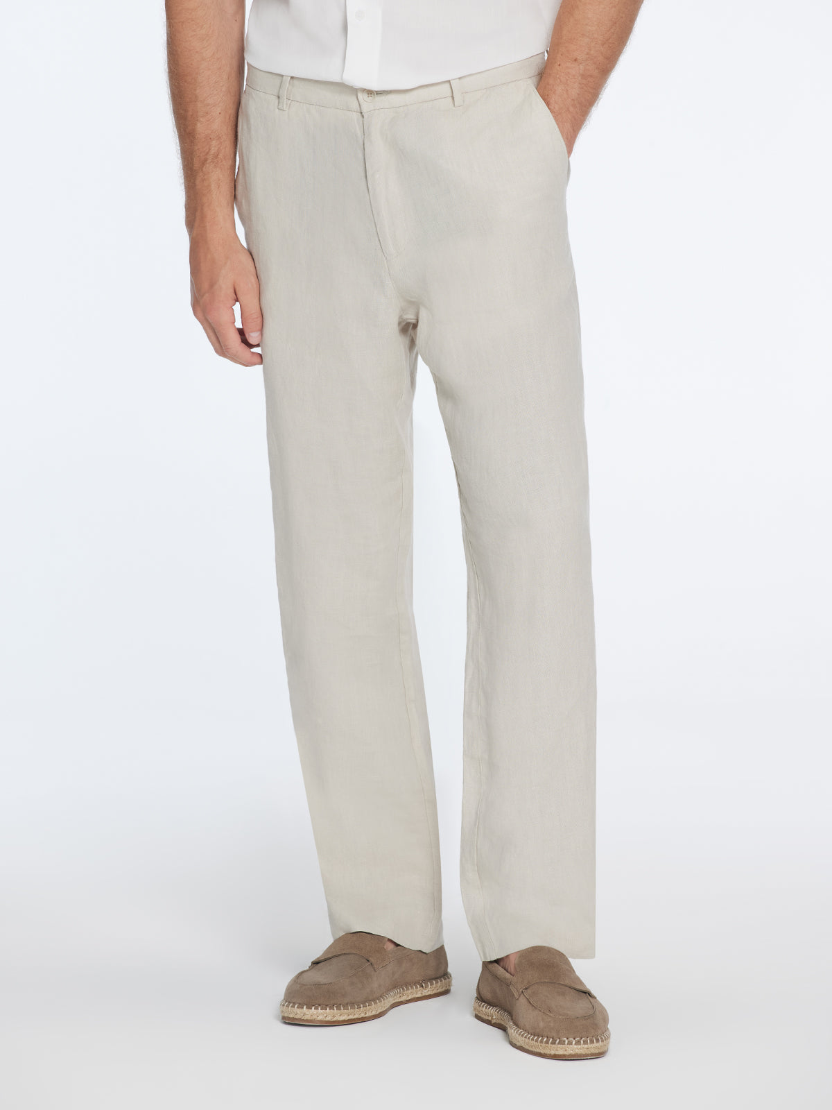 Adrian Beige Linen Straight-Leg Pants | Moeva | Pants | Each week unveils new pieces—luxury swimwear, fluid resort silhouettes, and elevated summer-to-evening essentials designed to carry you from coastal escapes to city nights.