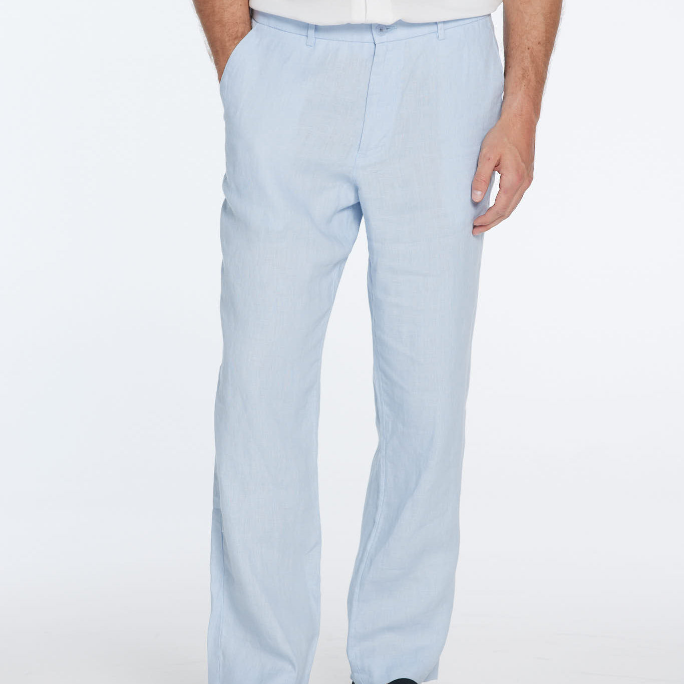 Adrian Baby Blue Linen Straight-Leg Pants | Moeva | Pants | Each week unveils new pieces—luxury swimwear, fluid resort silhouettes, and elevated summer-to-evening essentials designed to carry you from coastal escapes to city nights.