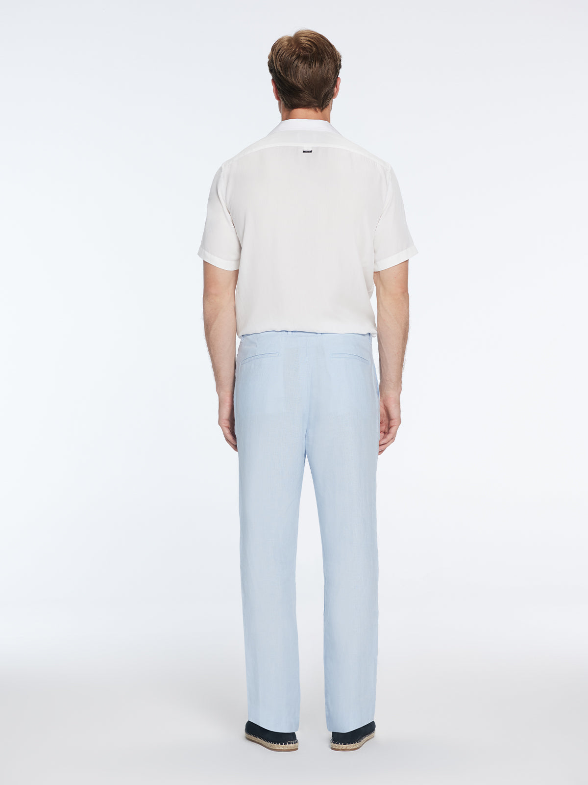 Adrian Baby Blue Linen Straight-Leg Pants | Moeva | Pants | Each week unveils new pieces—luxury swimwear, fluid resort silhouettes, and elevated summer-to-evening essentials designed to carry you from coastal escapes to city nights.