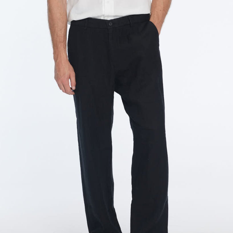 Adrian Black Linen Straight-Leg Pants | Moeva | Pants | Each week unveils new pieces—luxury swimwear, fluid resort silhouettes, and elevated summer-to-evening essentials designed to carry you from coastal escapes to city nights.