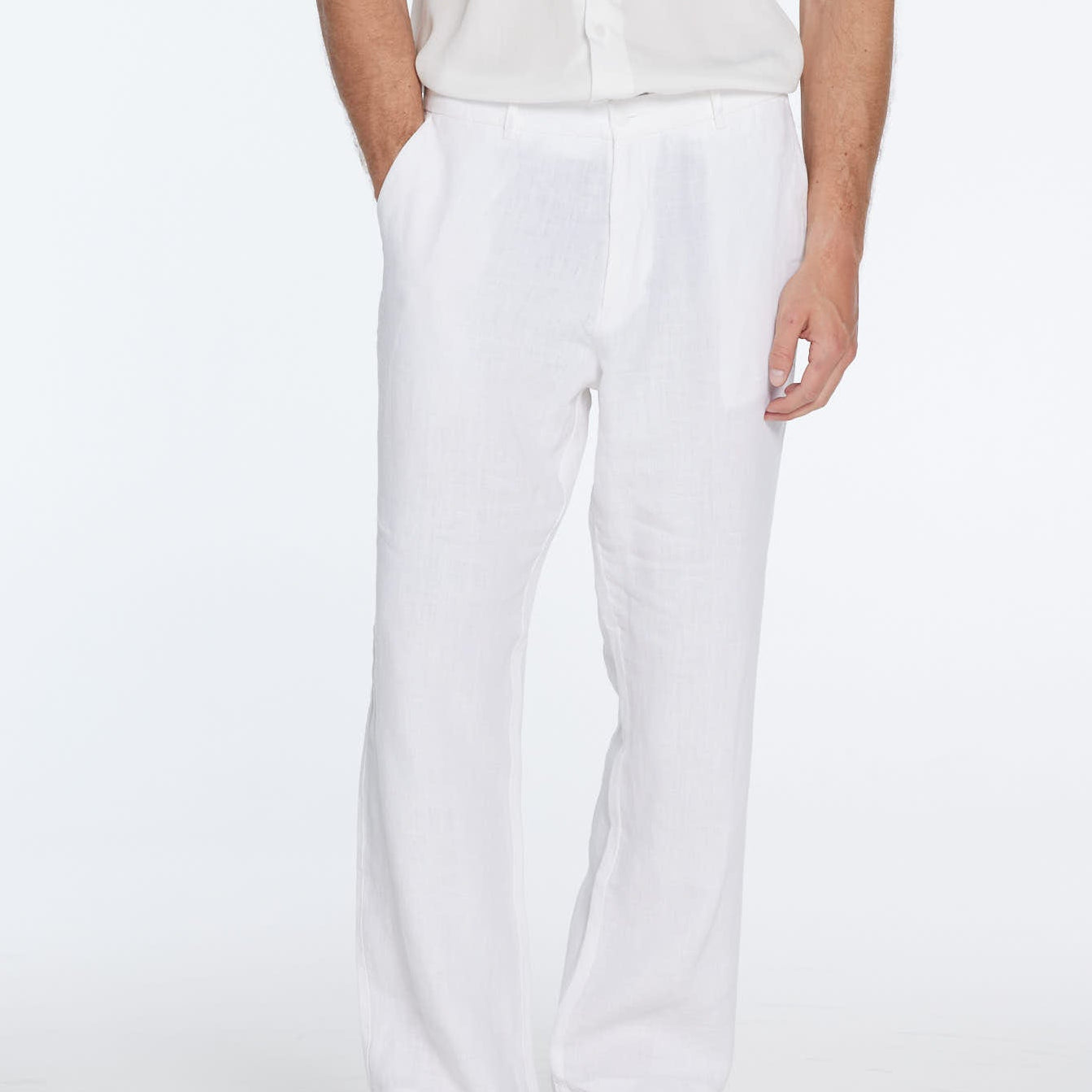Adrian White Linen Straight-Leg Pants | Moeva | Pants | Each week unveils new pieces—luxury swimwear, fluid resort silhouettes, and elevated summer-to-evening essentials designed to carry you from coastal escapes to city nights.