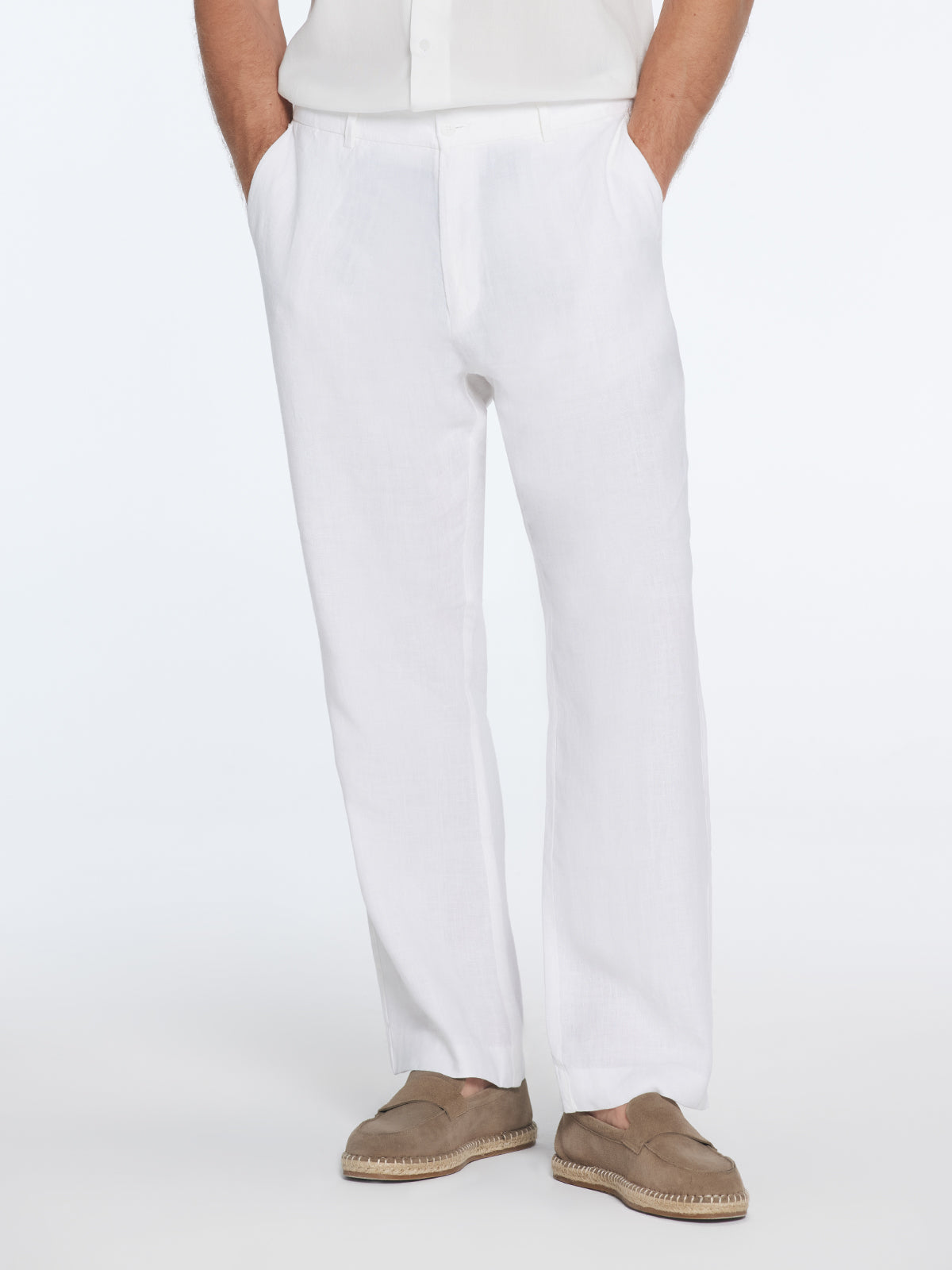 Adrian White Linen Straight-Leg Pants | Moeva | Pants | Each week unveils new pieces—luxury swimwear, fluid resort silhouettes, and elevated summer-to-evening essentials designed to carry you from coastal escapes to city nights.