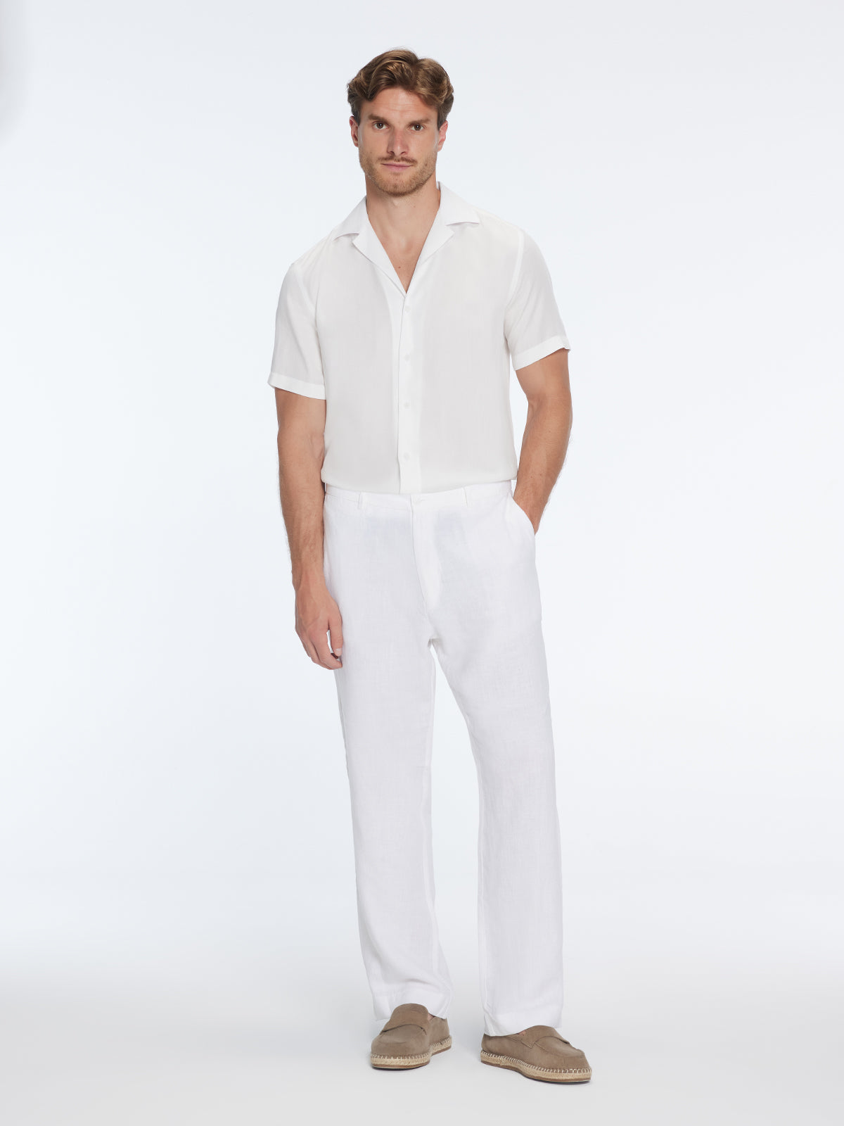 Adrian White Linen Straight-Leg Pants | Moeva | Pants | Each week unveils new pieces—luxury swimwear, fluid resort silhouettes, and elevated summer-to-evening essentials designed to carry you from coastal escapes to city nights.