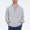 Matteo Grey Linen Half-Placket Band Collar Shirt | Moeva | Men Mandarin Collar Shirts | Each week unveils new pieces—luxury swimwear, fluid resort silhouettes, and elevated summer-to-evening essentials designed to carry you from coastal escapes to city nights.