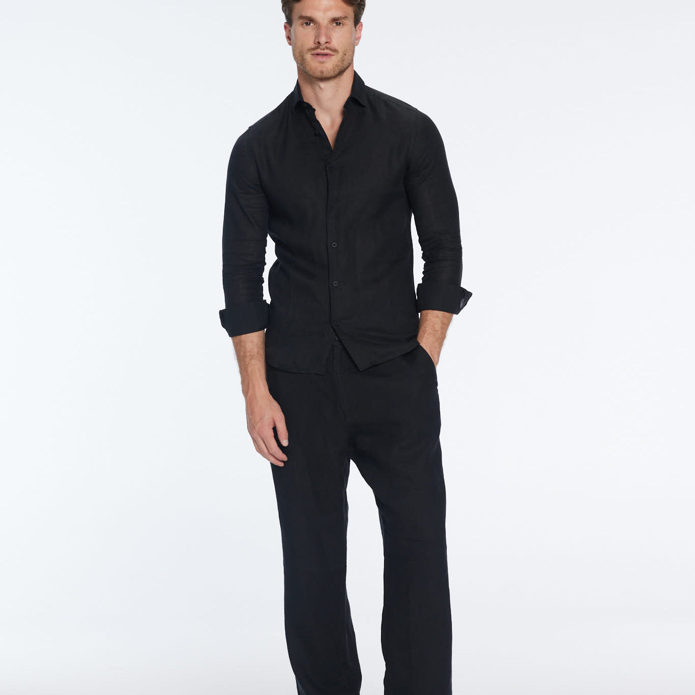 James Black Linen Slim-Fit Shirt | Moeva | Shirt | Each week unveils new pieces—luxury swimwear, fluid resort silhouettes, and elevated summer-to-evening essentials designed to carry you from coastal escapes to city nights.