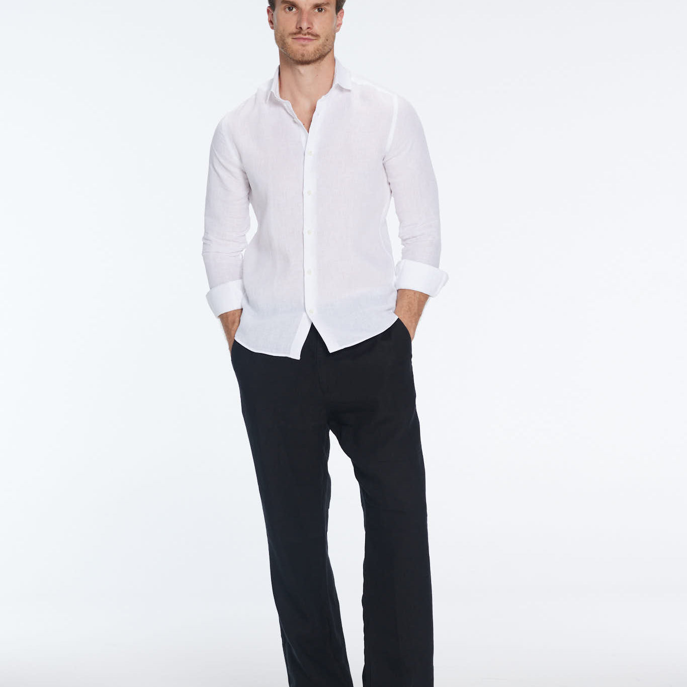 James White Linen Slim-Fit Shirt | Moeva | Shirt | Each week unveils new pieces—luxury swimwear, fluid resort silhouettes, and elevated summer-to-evening essentials designed to carry you from coastal escapes to city nights.