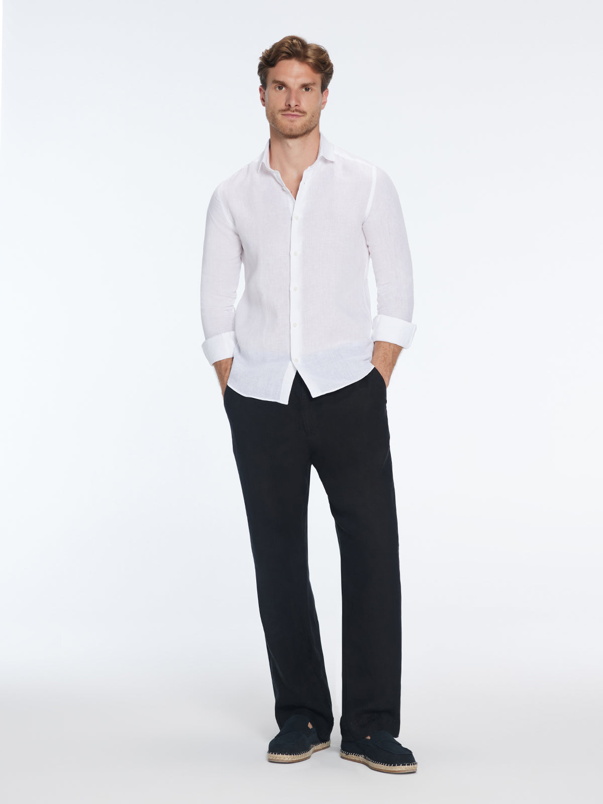 James White Linen Slim-Fit Shirt | Moeva | Shirt | Each week unveils new pieces—luxury swimwear, fluid resort silhouettes, and elevated summer-to-evening essentials designed to carry you from coastal escapes to city nights.