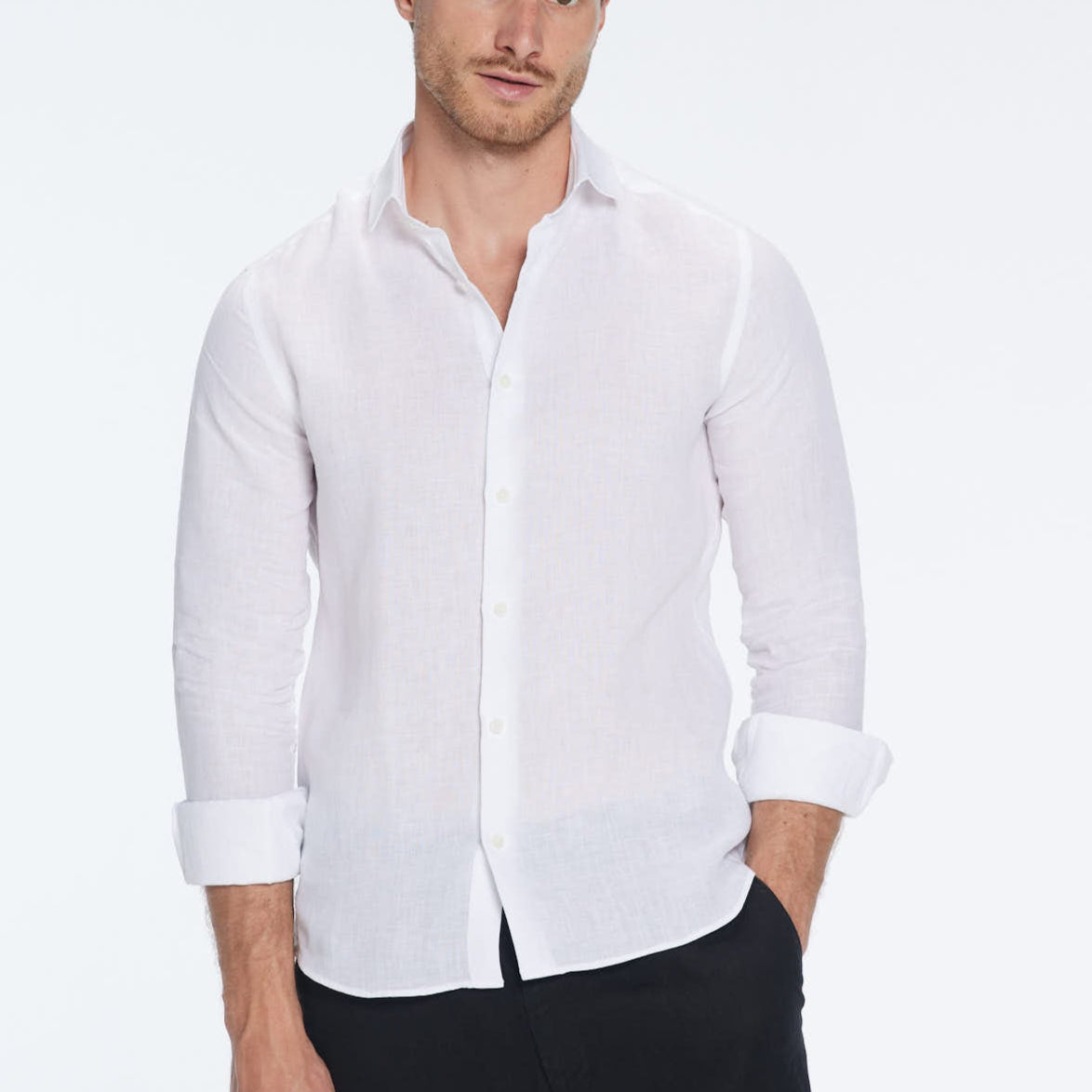 James White Linen Slim-Fit Shirt | Moeva | Shirt | Each week unveils new pieces—luxury swimwear, fluid resort silhouettes, and elevated summer-to-evening essentials designed to carry you from coastal escapes to city nights.