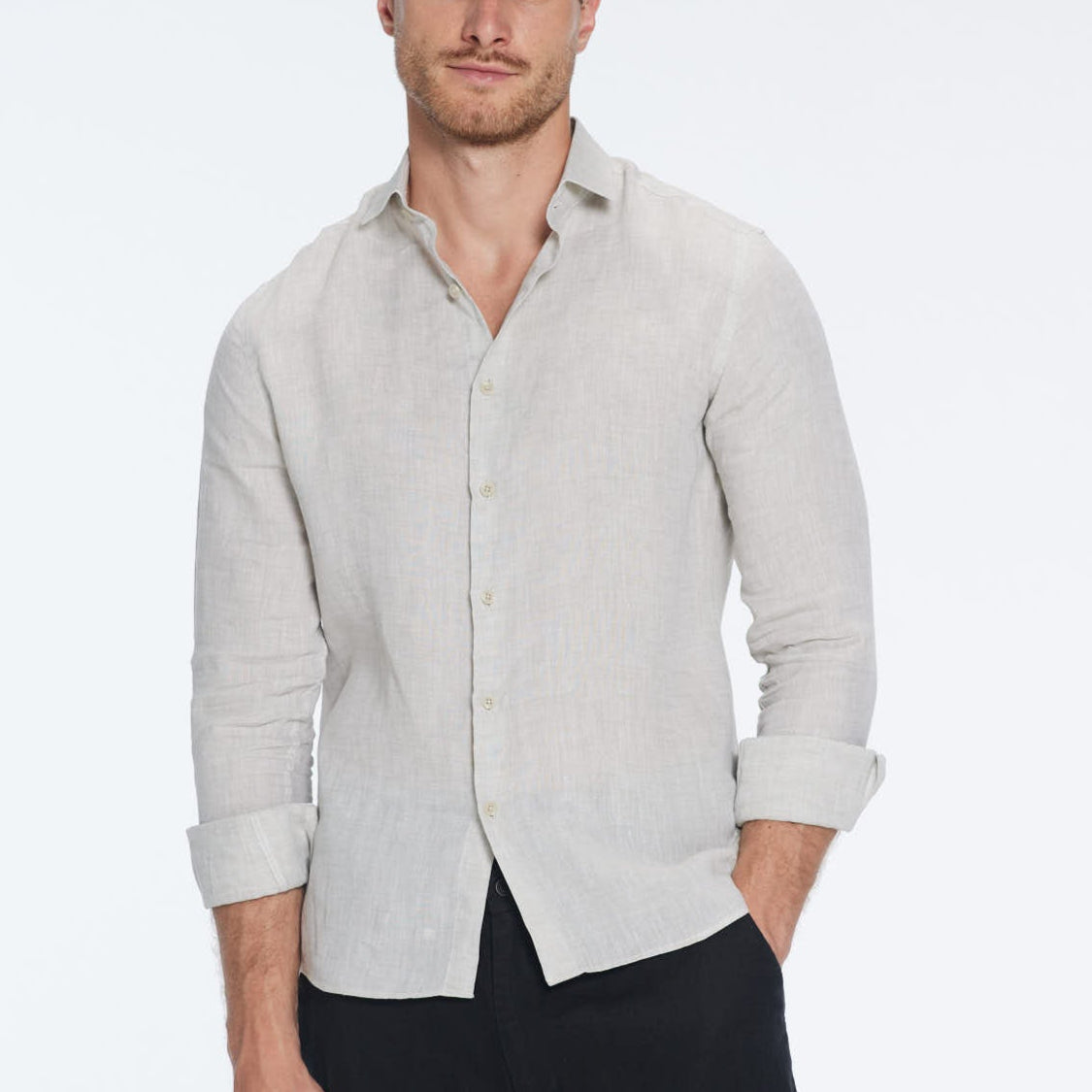 James Khaki Linen Slim-Fit Shirt | Moeva | Shirt | Each week unveils new pieces—luxury swimwear, fluid resort silhouettes, and elevated summer-to-evening essentials designed to carry you from coastal escapes to city nights.