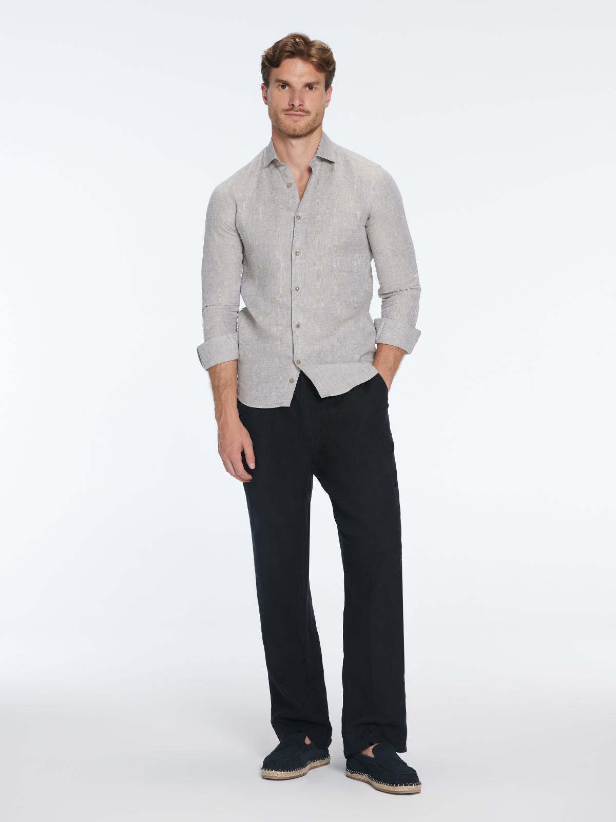 James Grey Linen Slim-Fit Shirt | Moeva | Shirt | Each week unveils new pieces—luxury swimwear, fluid resort silhouettes, and elevated summer-to-evening essentials designed to carry you from coastal escapes to city nights.