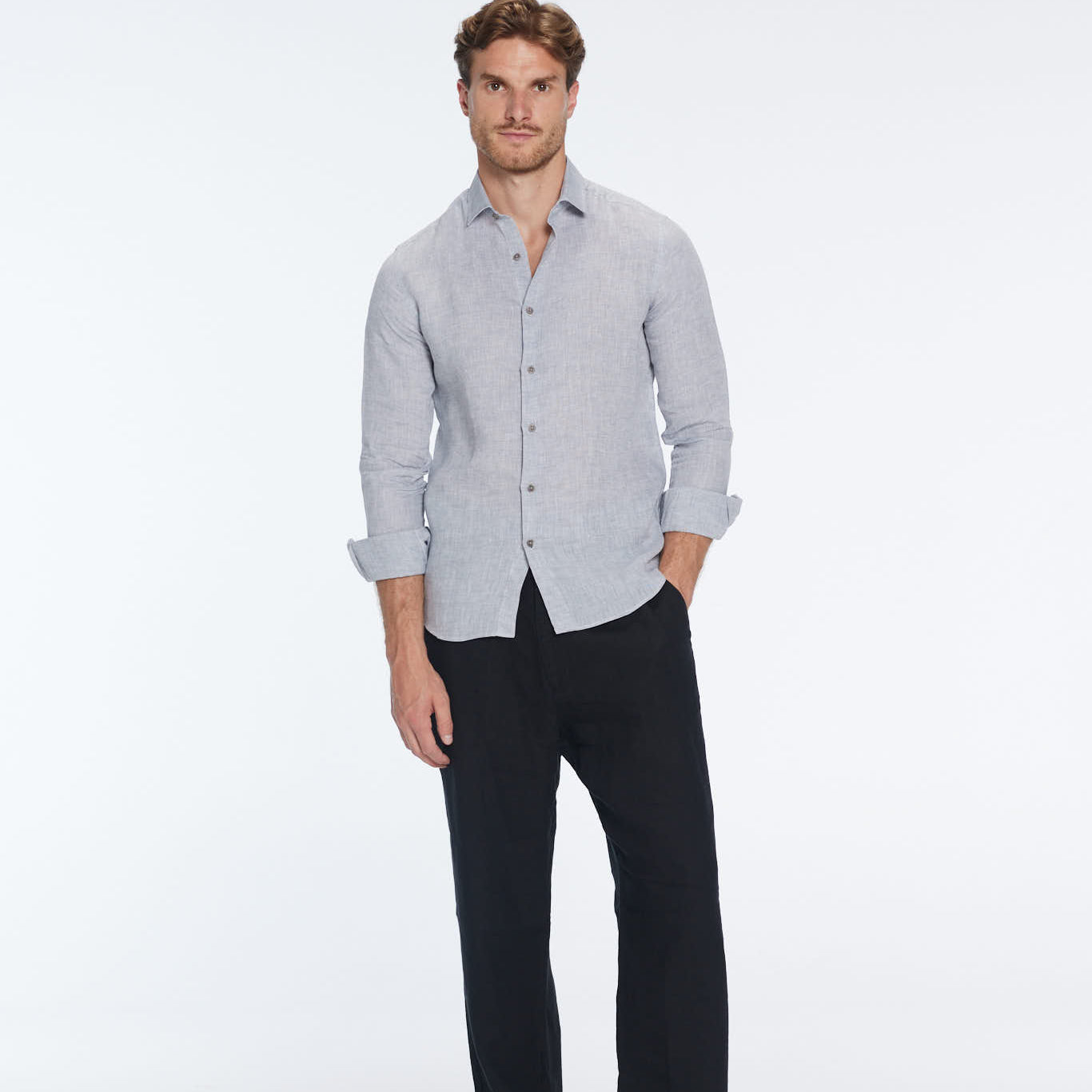 James Grey Linen Slim-Fit Shirt | Moeva | Shirt | Each week unveils new pieces—luxury swimwear, fluid resort silhouettes, and elevated summer-to-evening essentials designed to carry you from coastal escapes to city nights.