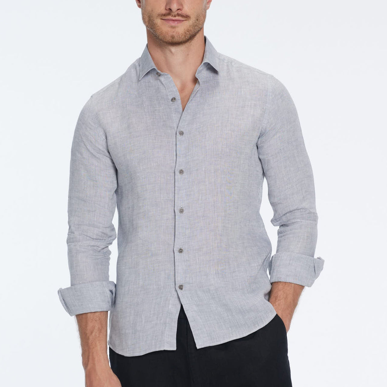 James Grey Linen Slim-Fit Shirt | Moeva | Shirt | Each week unveils new pieces—luxury swimwear, fluid resort silhouettes, and elevated summer-to-evening essentials designed to carry you from coastal escapes to city nights.