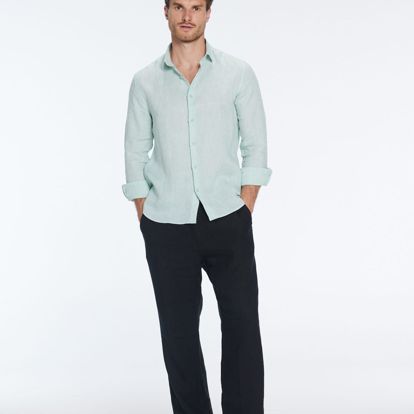 James Green Linen Slim-Fit Shirt | Moeva | Shirt | Each week unveils new pieces—luxury swimwear, fluid resort silhouettes, and elevated summer-to-evening essentials designed to carry you from coastal escapes to city nights.