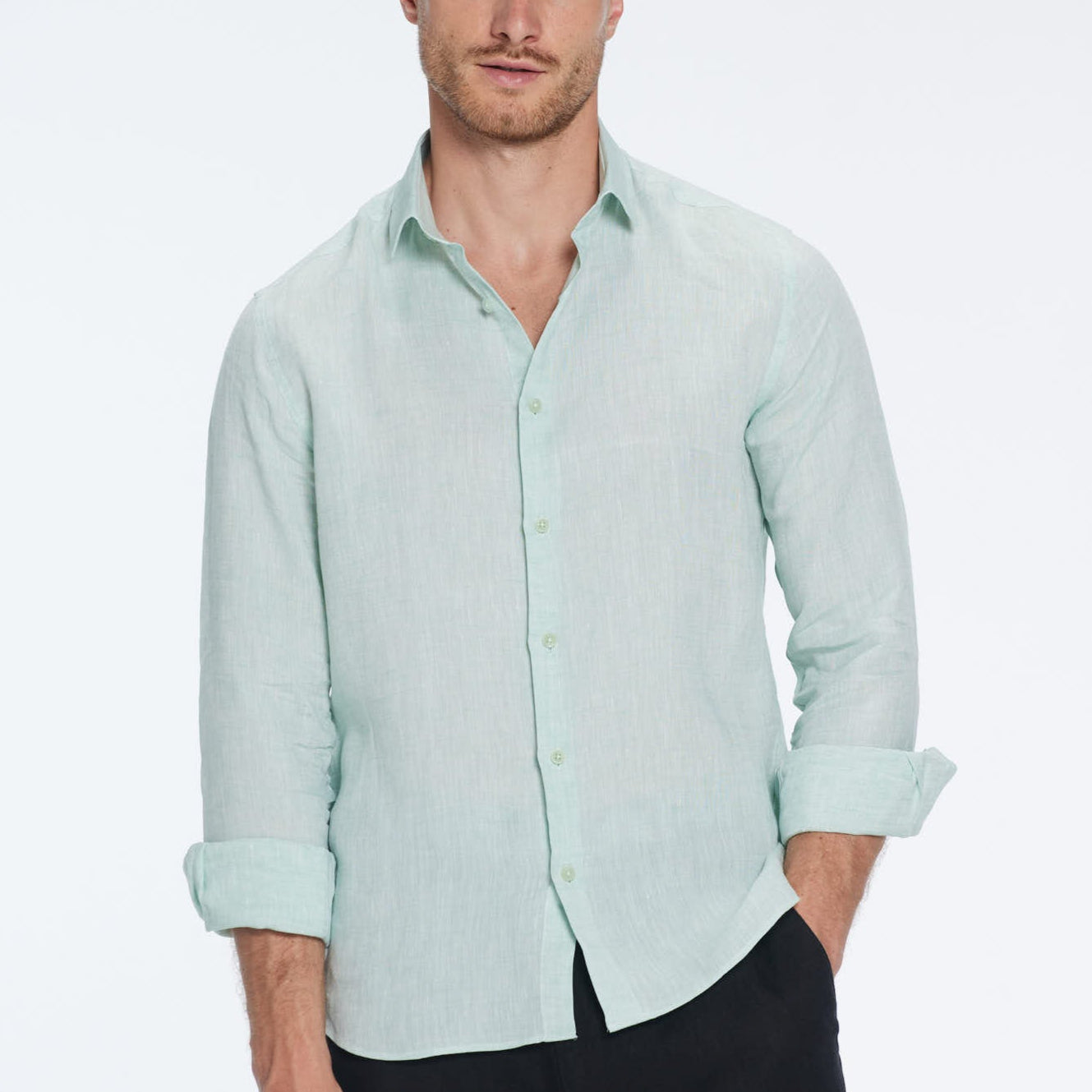 James Green Linen Slim-Fit Shirt | Moeva | Shirt | Each week unveils new pieces—luxury swimwear, fluid resort silhouettes, and elevated summer-to-evening essentials designed to carry you from coastal escapes to city nights.