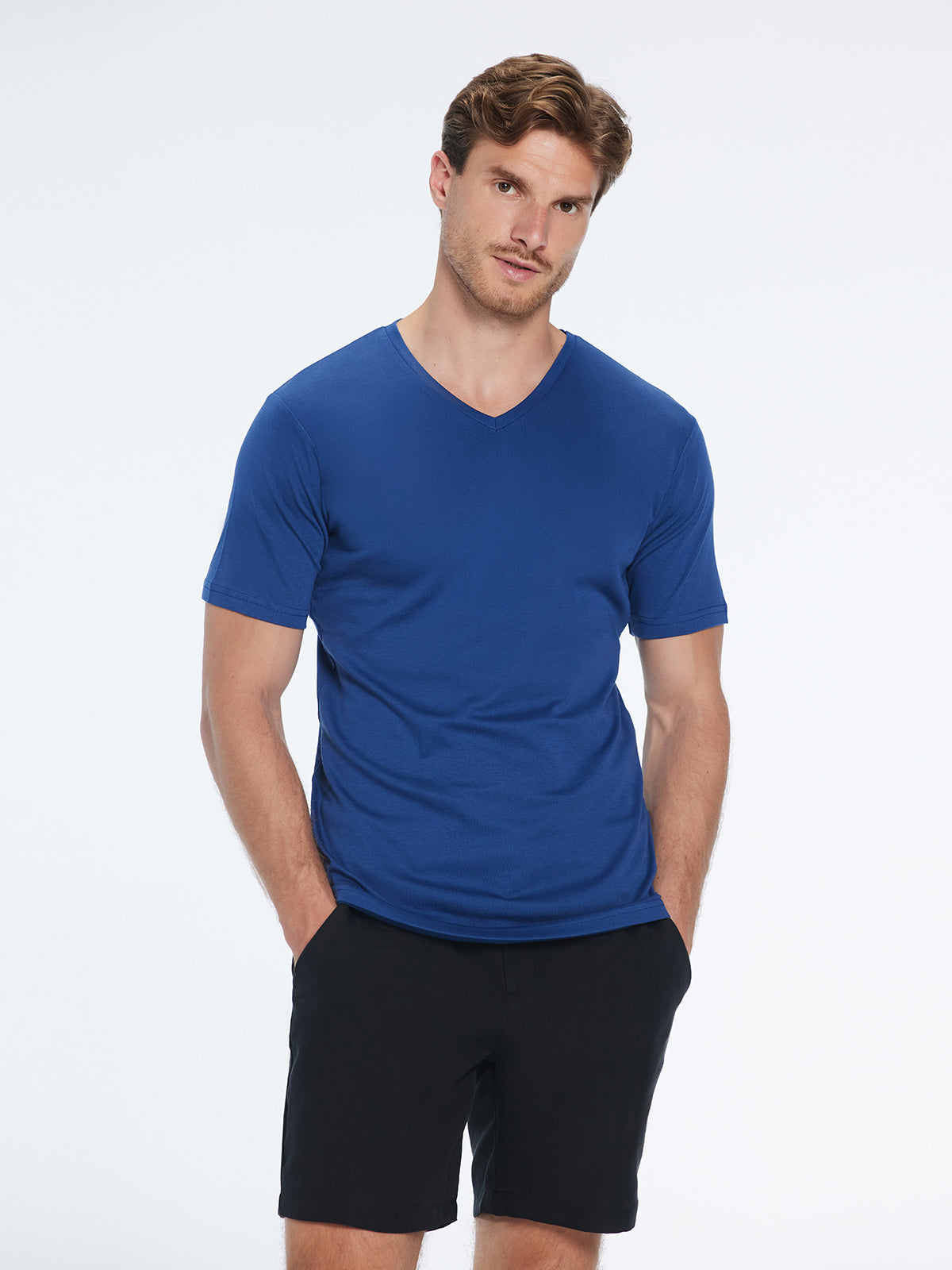 Rex Blue V-Neck Cotton T-Shirt | Moeva | T-Shirt | Each week unveils new pieces—luxury swimwear, fluid resort silhouettes, and elevated summer-to-evening essentials designed to carry you from coastal escapes to city nights.