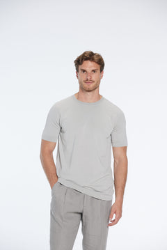 Oscar Grey Round Neck T-Shirt | Moeva | Men Round Neck Shirts | Each week unveils new pieces—luxury swimwear, fluid resort silhouettes, and elevated summer-to-evening essentials designed to carry you from coastal escapes to city nights.