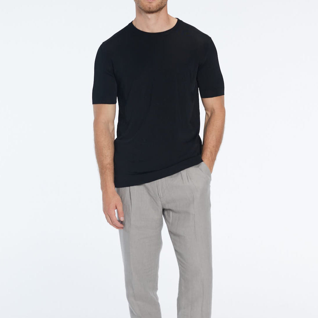 Atlas Black Cotton Round Neck T-Shirt | Moeva | T-Shirt | Each week unveils new pieces—luxury swimwear, fluid resort silhouettes, and elevated summer-to-evening essentials designed to carry you from coastal escapes to city nights.