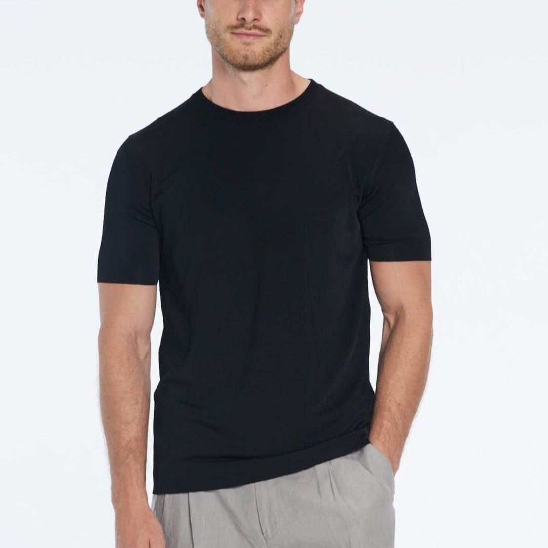 Atlas Black Cotton Round Neck T-Shirt | Moeva | T-Shirt | Each week unveils new pieces—luxury swimwear, fluid resort silhouettes, and elevated summer-to-evening essentials designed to carry you from coastal escapes to city nights.