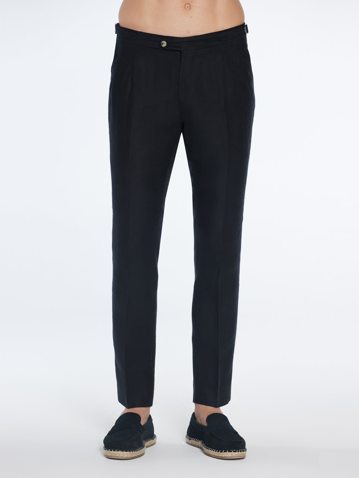 Enzo Black Linen Straight-Leg Pants | Moeva | Pants | Each week unveils new pieces—luxury swimwear, fluid resort silhouettes, and elevated summer-to-evening essentials designed to carry you from coastal escapes to city nights.
