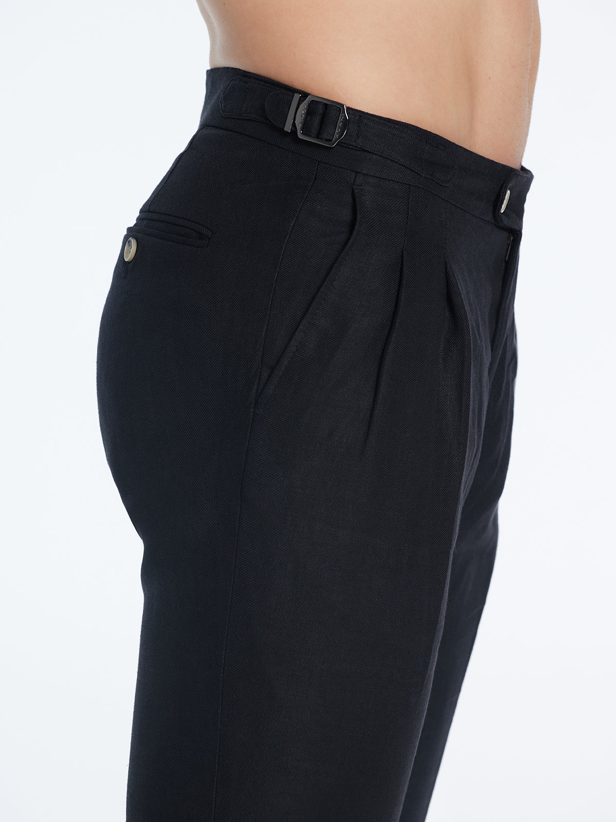 Enzo Black Linen Straight-Leg Pants | Moeva | Pants | Each week unveils new pieces—luxury swimwear, fluid resort silhouettes, and elevated summer-to-evening essentials designed to carry you from coastal escapes to city nights.