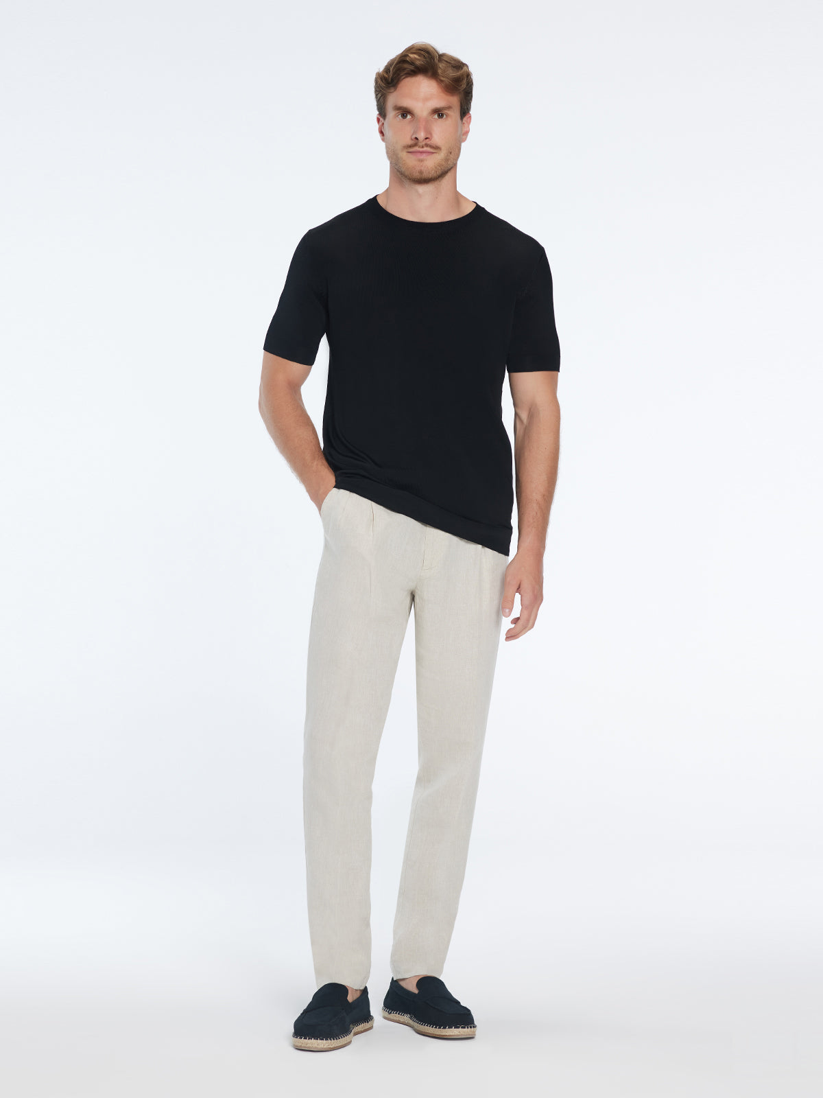Enzo Beige Linen Straight-Leg Pants | Moeva | Pants | Each week unveils new pieces—luxury swimwear, fluid resort silhouettes, and elevated summer-to-evening essentials designed to carry you from coastal escapes to city nights.