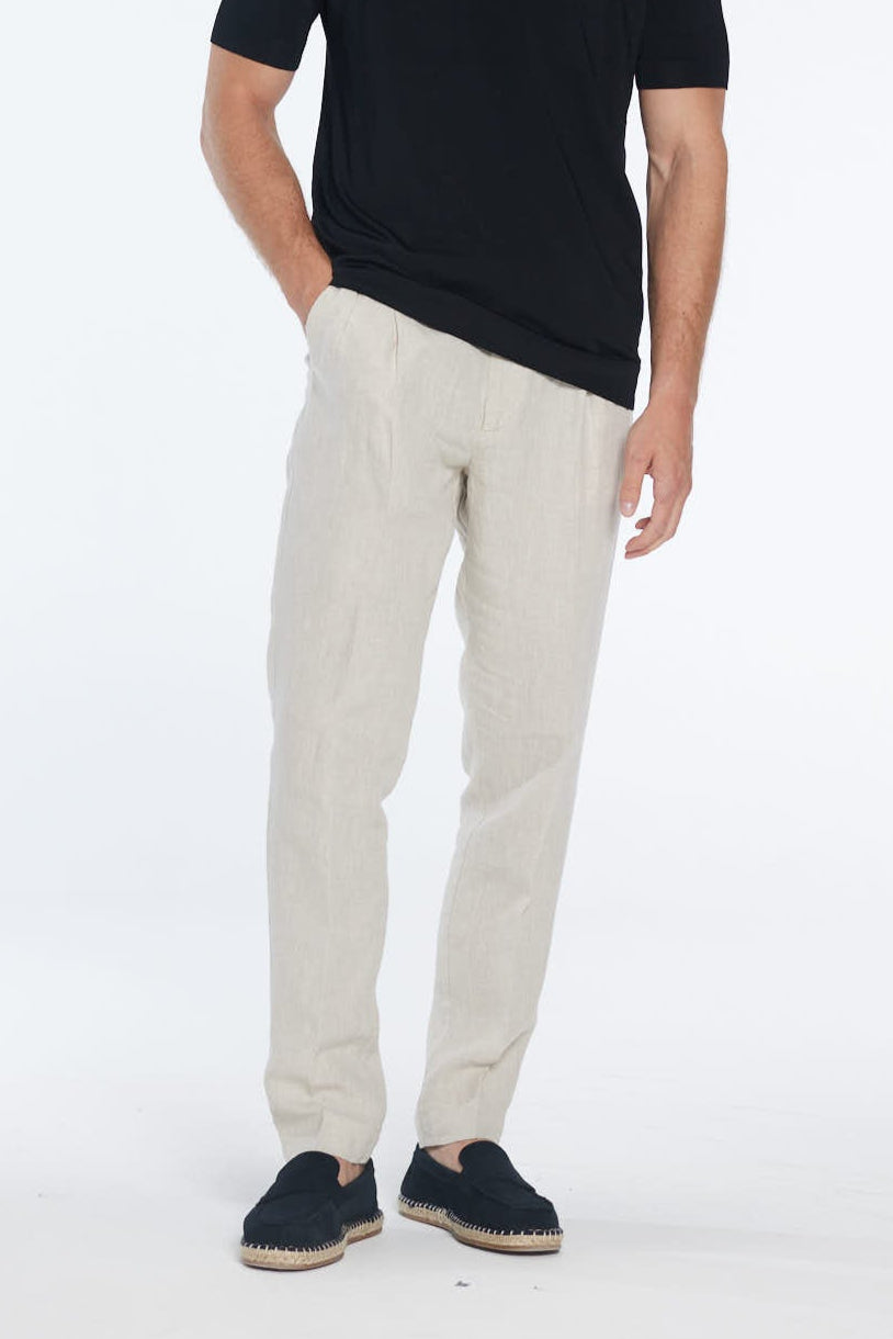 Enzo Beige Linen Straight-Leg Pants | Moeva | Men Pants | Each week unveils new pieces—luxury swimwear, fluid resort silhouettes, and elevated summer-to-evening essentials designed to carry you from coastal escapes to city nights.