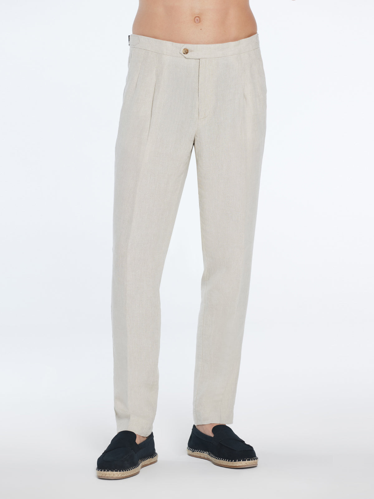 Enzo Beige Linen Straight-Leg Pants | Moeva | Pants | Each week unveils new pieces—luxury swimwear, fluid resort silhouettes, and elevated summer-to-evening essentials designed to carry you from coastal escapes to city nights.