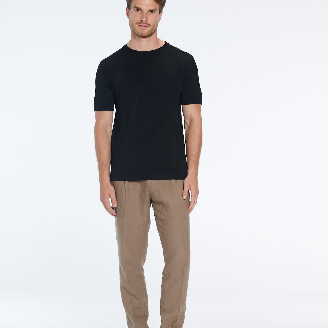 Enzo Taupe Linen Straight-Leg Pants | Moeva | Pants | Each week unveils new pieces—luxury swimwear, fluid resort silhouettes, and elevated summer-to-evening essentials designed to carry you from coastal escapes to city nights.