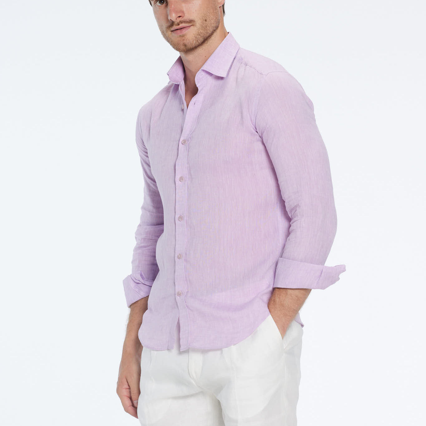 Harry Lilac Linen Shirt with Spread Collar | Moeva | Shirt | Each week unveils new pieces—luxury swimwear, fluid resort silhouettes, and elevated summer-to-evening essentials designed to carry you from coastal escapes to city nights.