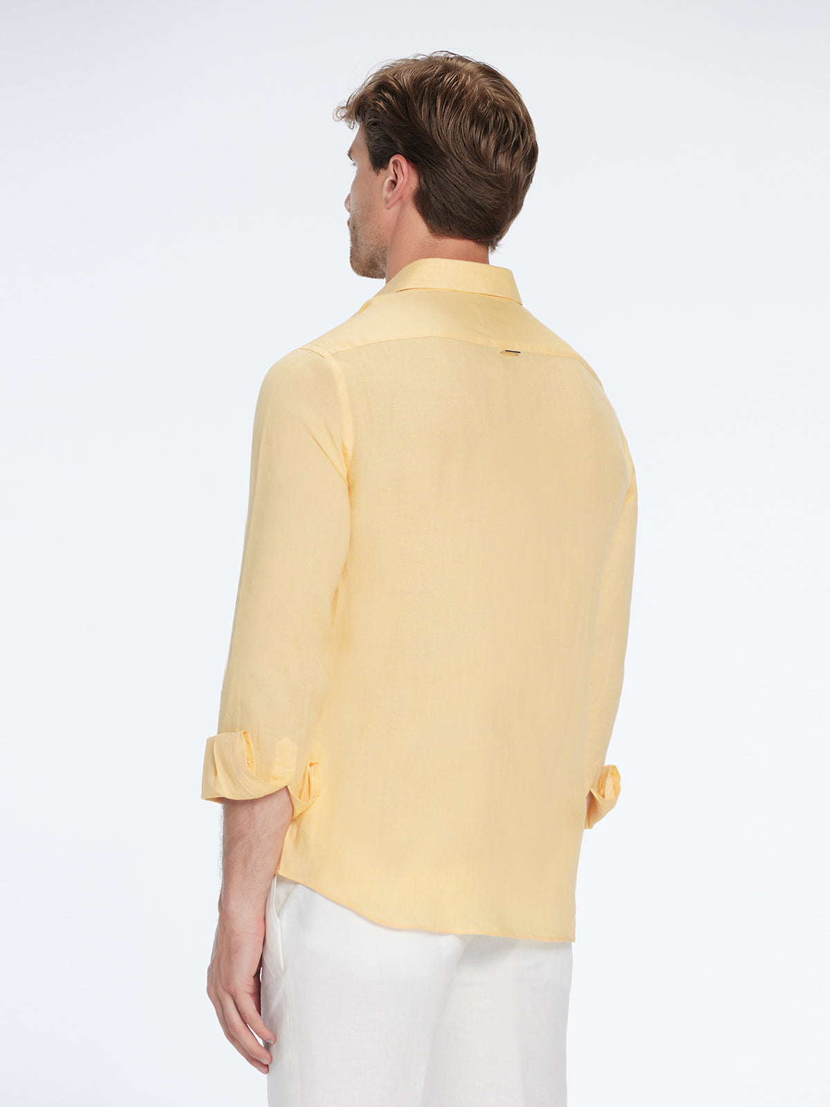 Harry Yellow Linen Shirt with Spread Collar | Moeva | Shirt | Each week unveils new pieces—luxury swimwear, fluid resort silhouettes, and elevated summer-to-evening essentials designed to carry you from coastal escapes to city nights.