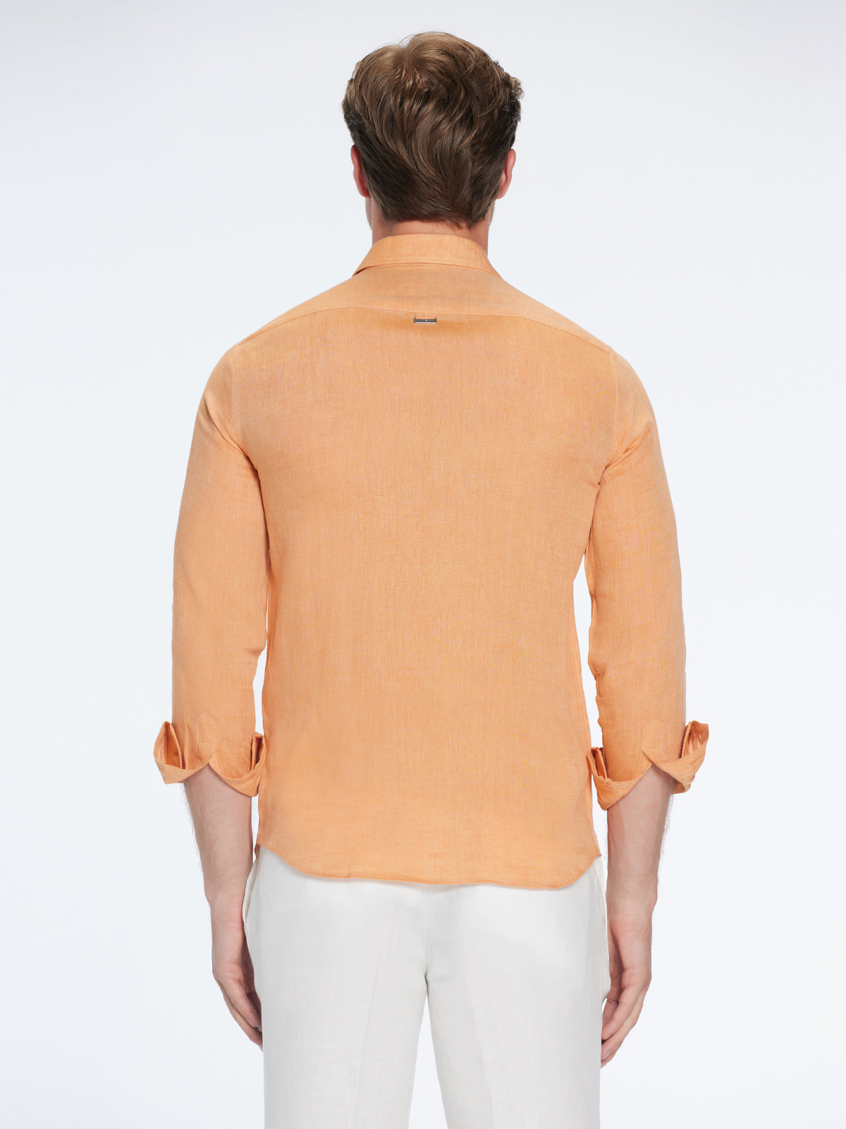 Harry Orange Linen Shirt with Spread Collar | Moeva | Shirt | Each week unveils new pieces—luxury swimwear, fluid resort silhouettes, and elevated summer-to-evening essentials designed to carry you from coastal escapes to city nights.