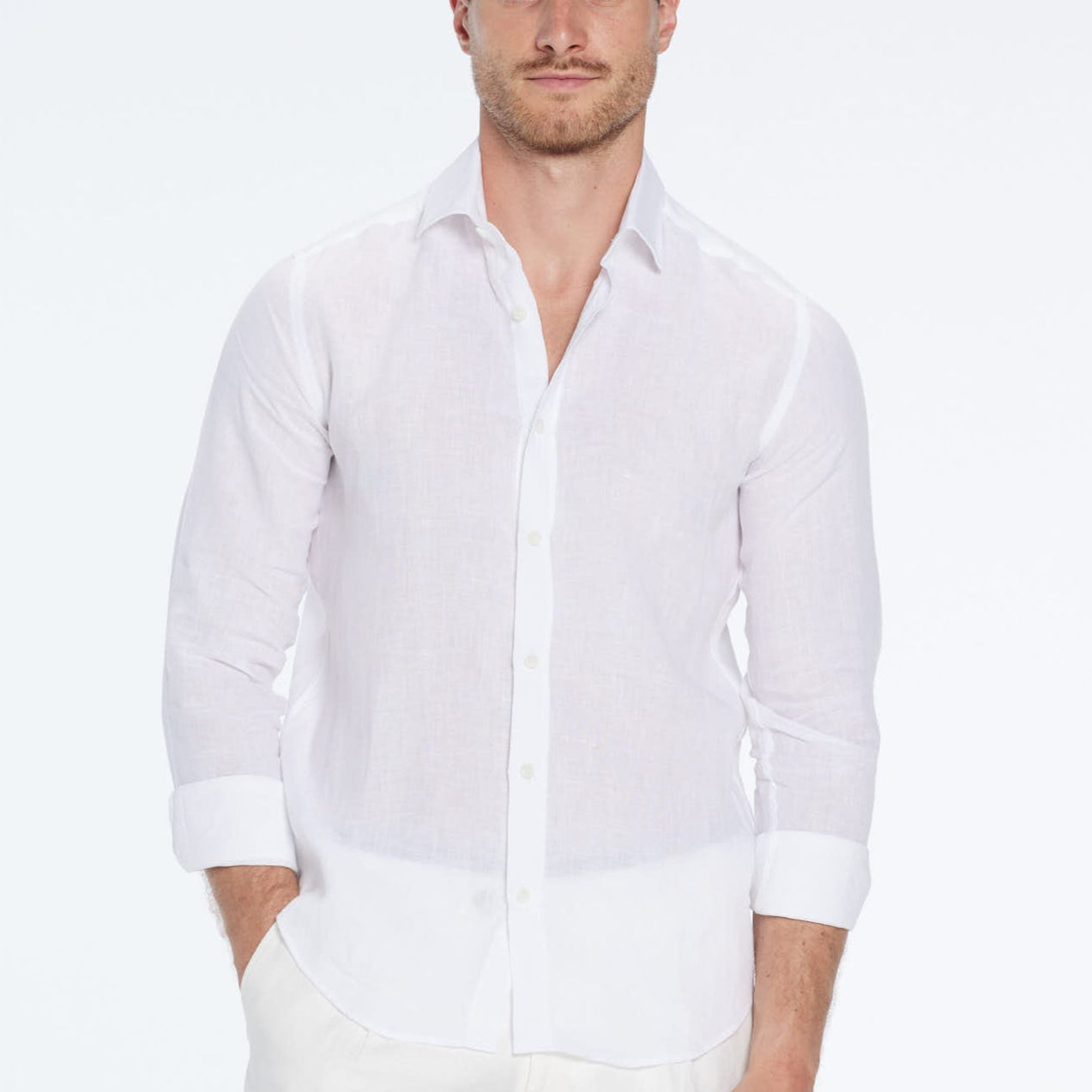 Harry White Linen Shirt with Spread Collar | Moeva | Shirt | Each week unveils new pieces—luxury swimwear, fluid resort silhouettes, and elevated summer-to-evening essentials designed to carry you from coastal escapes to city nights.