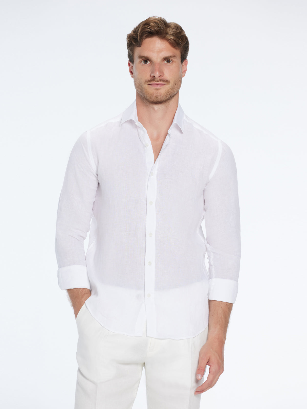 Harry White Linen Shirt with Spread Collar | Moeva | Shirt | Each week unveils new pieces—luxury swimwear, fluid resort silhouettes, and elevated summer-to-evening essentials designed to carry you from coastal escapes to city nights.