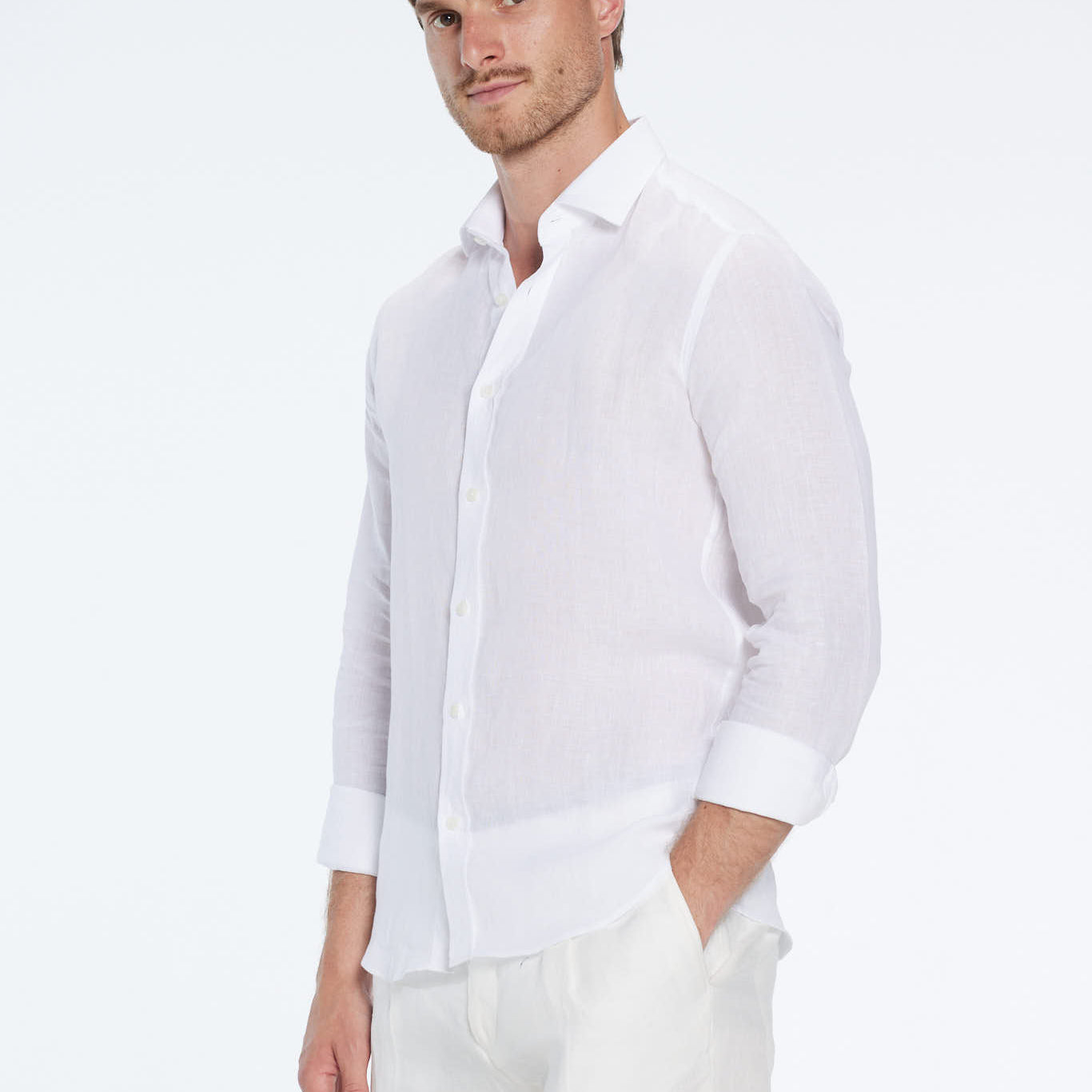 Harry White Linen Shirt with Spread Collar | Moeva | Shirt | Each week unveils new pieces—luxury swimwear, fluid resort silhouettes, and elevated summer-to-evening essentials designed to carry you from coastal escapes to city nights.