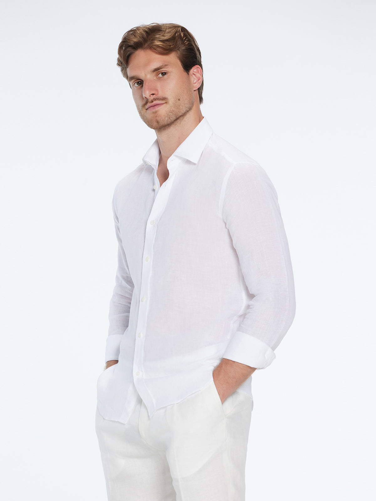 Harry White Linen Shirt with Spread Collar | Moeva | Shirt | Each week unveils new pieces—luxury swimwear, fluid resort silhouettes, and elevated summer-to-evening essentials designed to carry you from coastal escapes to city nights.