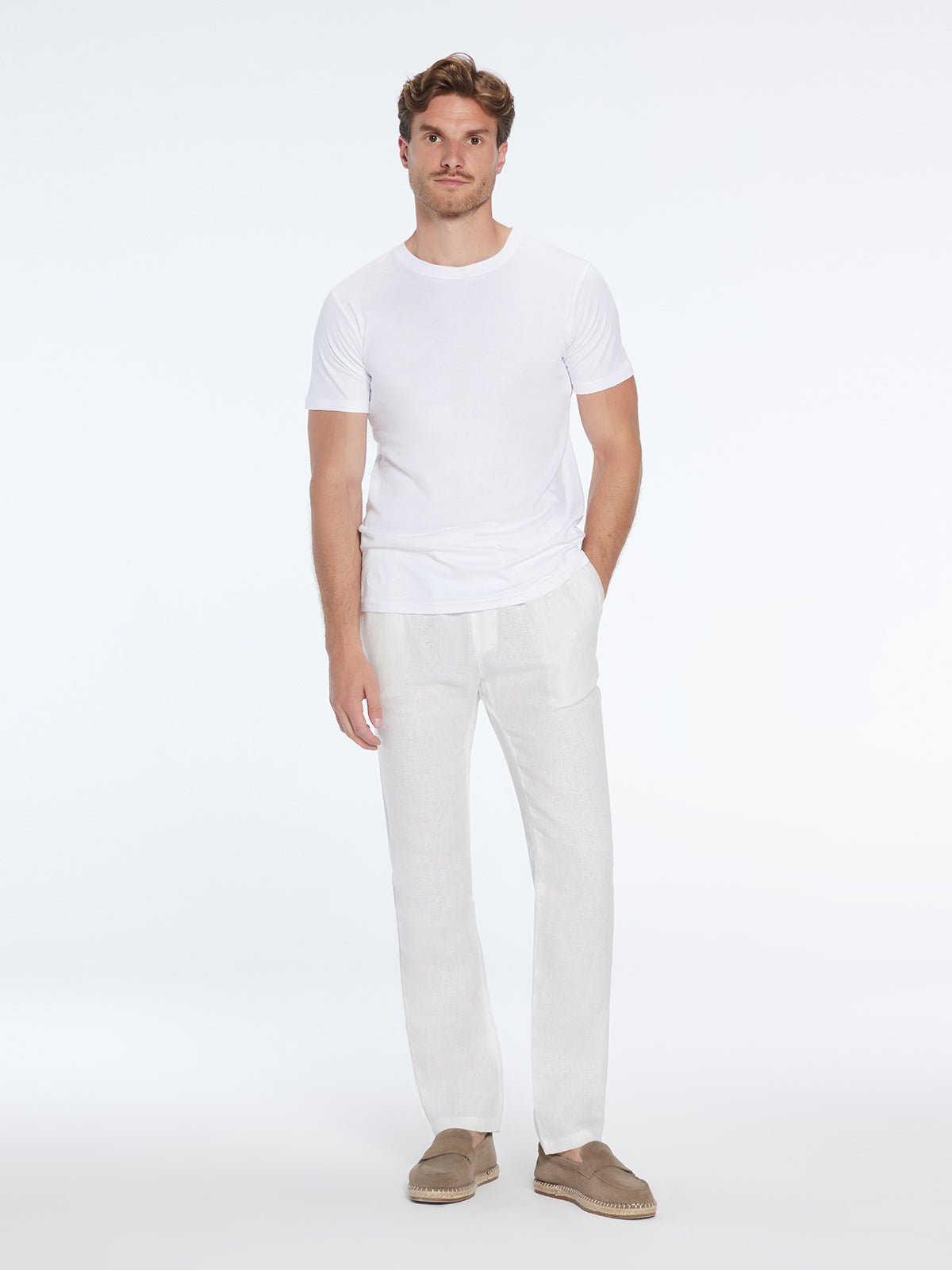 Joseph White Linen Straight-Leg Pants | Moeva | Pants | Each week unveils new pieces—luxury swimwear, fluid resort silhouettes, and elevated summer-to-evening essentials designed to carry you from coastal escapes to city nights.