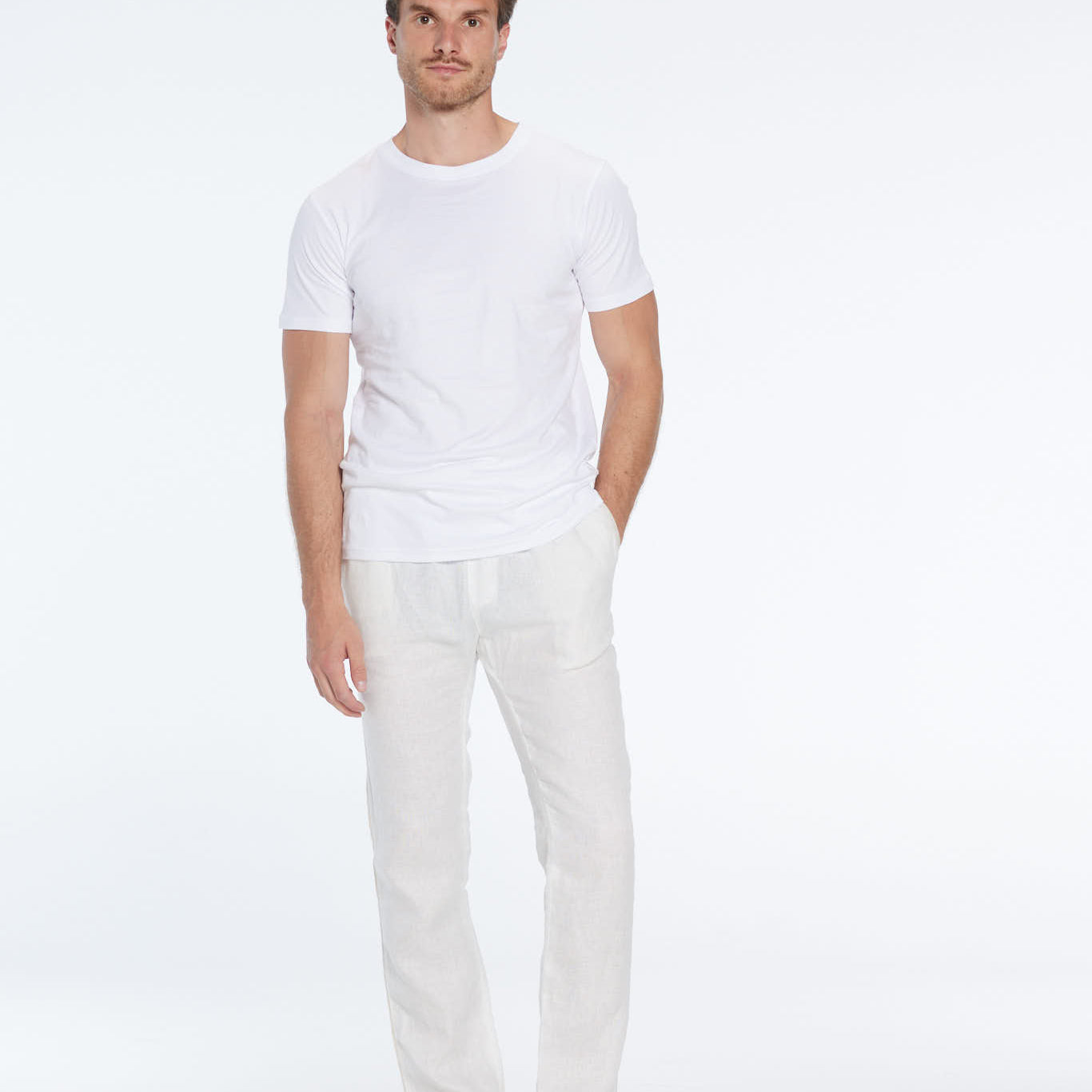 Joseph White Linen Straight-Leg Pants | Moeva | Pants | Each week unveils new pieces—luxury swimwear, fluid resort silhouettes, and elevated summer-to-evening essentials designed to carry you from coastal escapes to city nights.